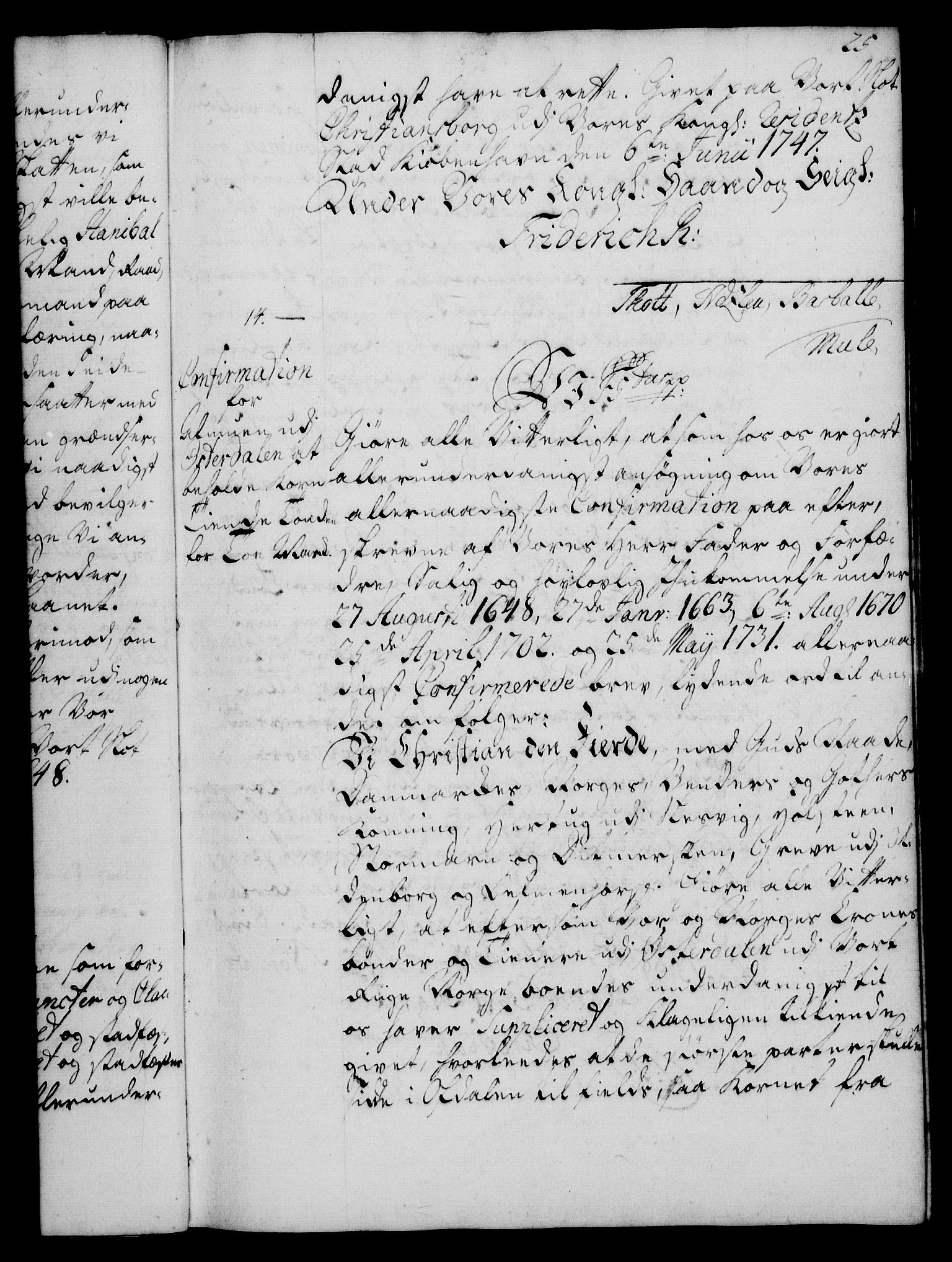 Rentekammeret, Kammerkanselliet, RA/EA-3111/G/Gg/Ggc/Ggca/L0001: Norsk konfirmasjonsekspedisjonsprotokoll med register (merket RK 53.23), 1746-1750, p. 25