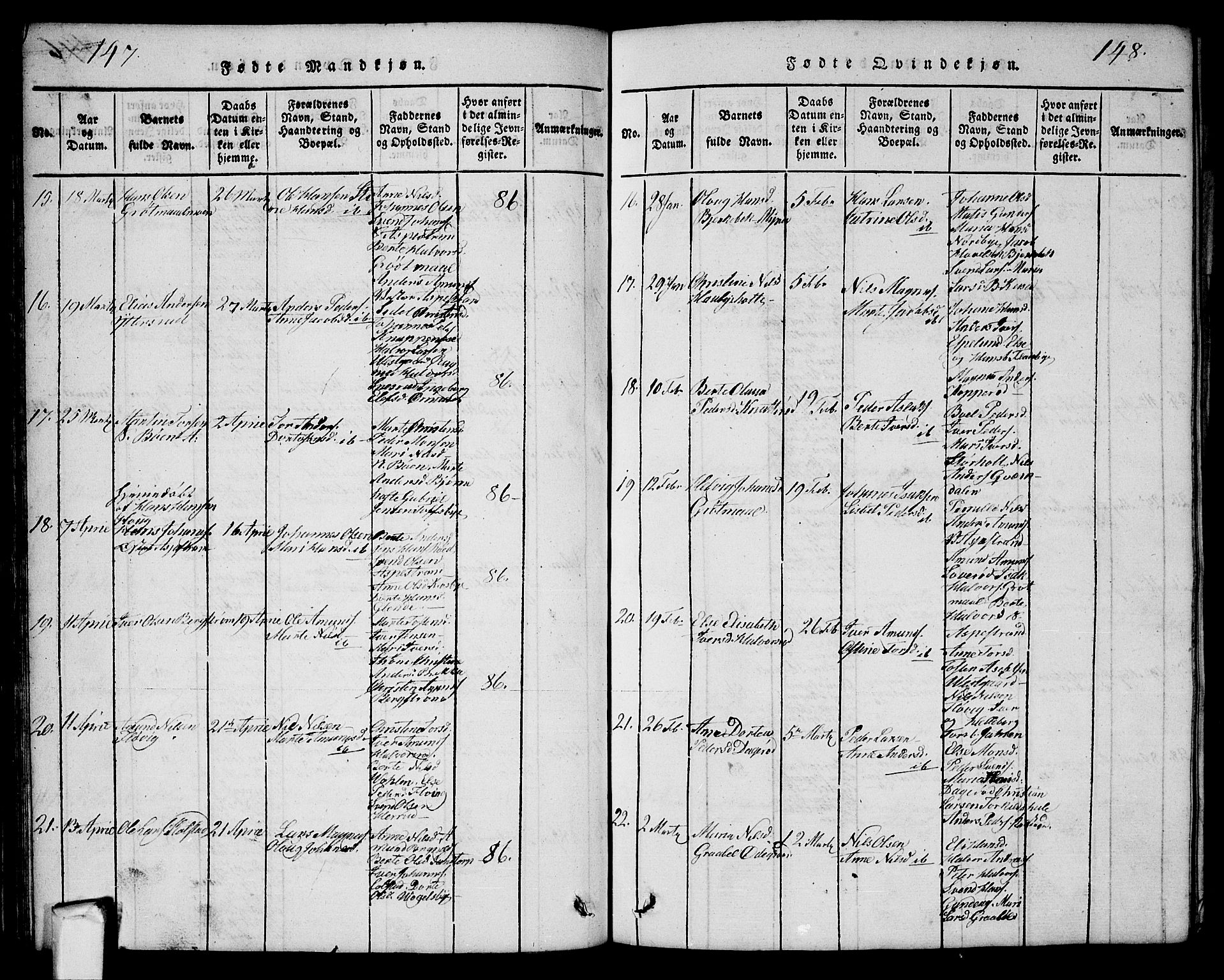 Aremark prestekontor Kirkebøker, AV/SAO-A-10899/G/Ga/L0001: Parish register (copy) no.  I 1, 1814-1834, p. 147-148