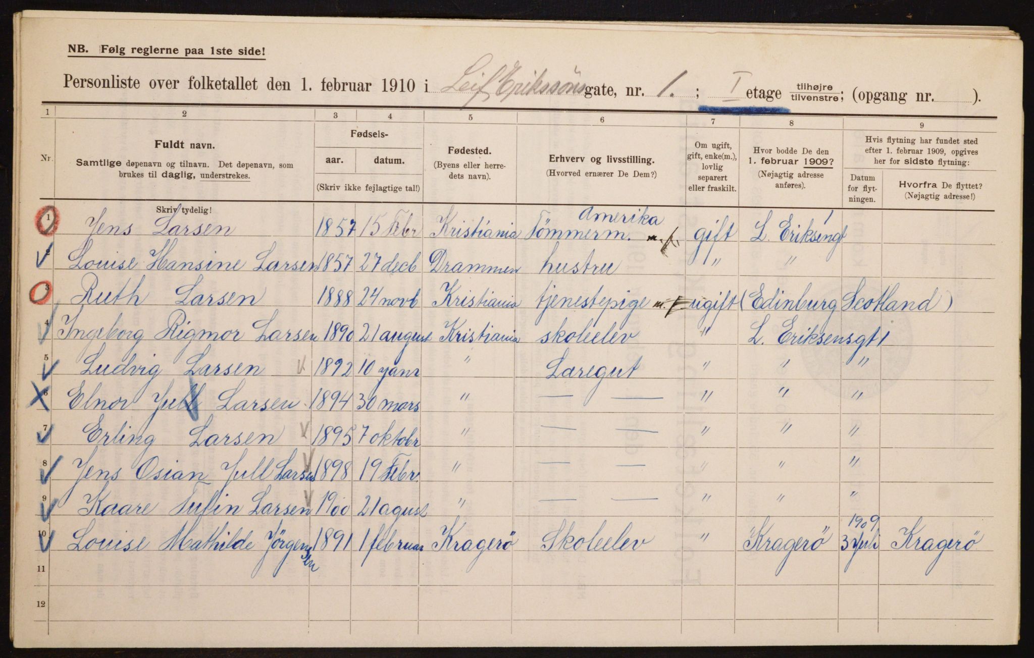 OBA, Municipal Census 1910 for Kristiania, 1910, p. 55462