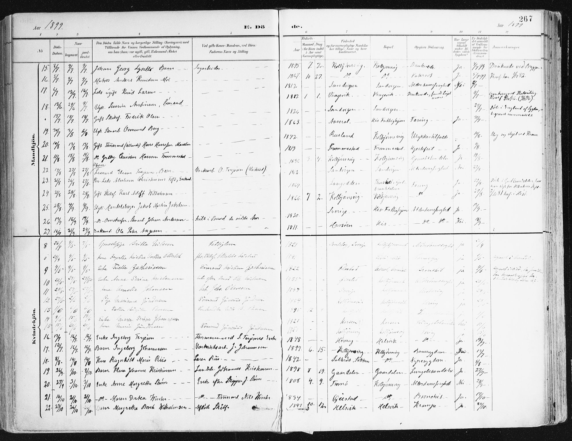 Hisøy sokneprestkontor, SAK/1111-0020/F/Fa/L0004: Parish register (official) no. A 4, 1895-1917, p. 267