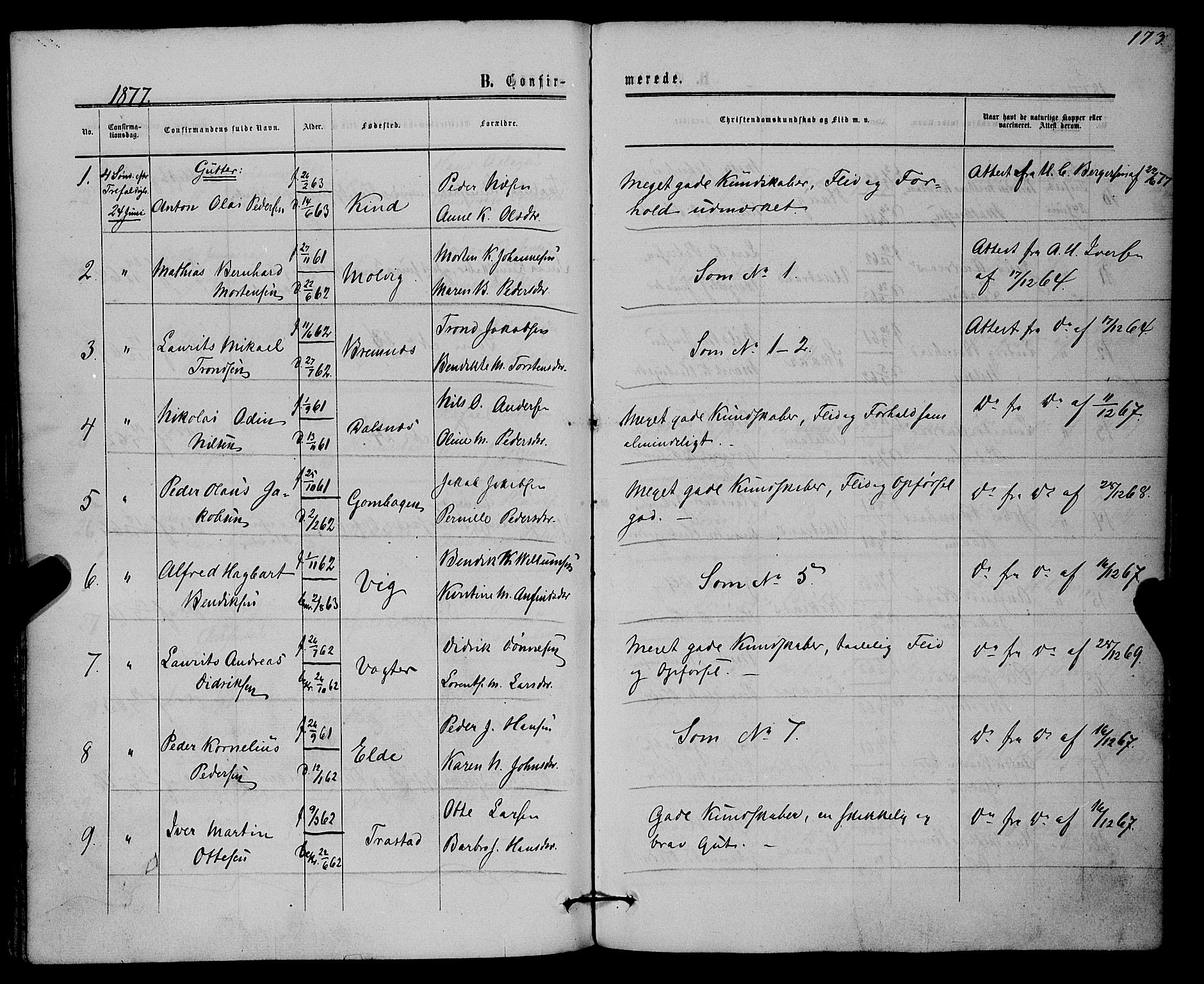 Kvæfjord sokneprestkontor, SATØ/S-1323/G/Ga/Gaa/L0004kirke: Parish register (official) no. 4, 1857-1877, p. 173
