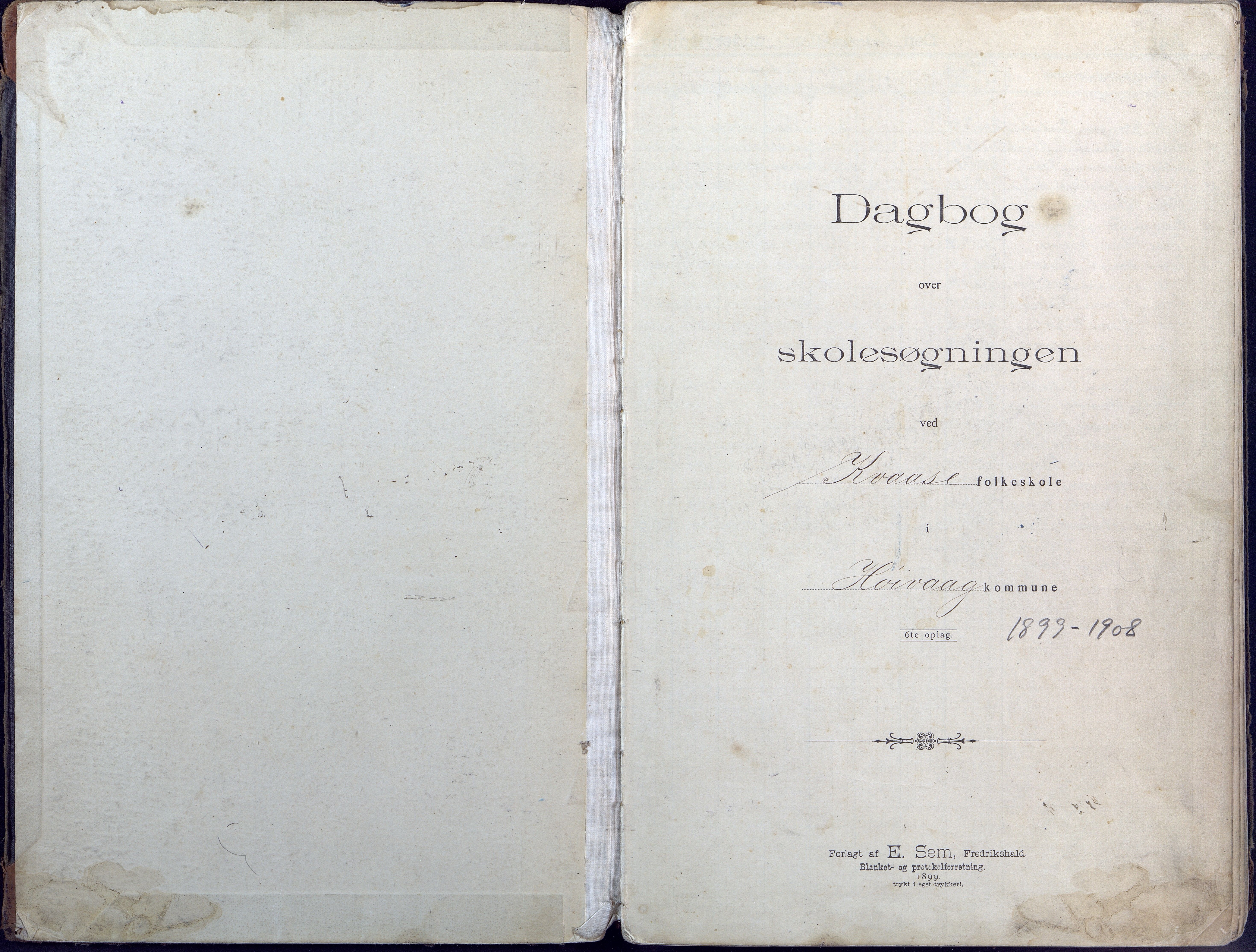 Høvåg kommune, AAKS/KA0927-PK/1/05/L0407: Dagbok, Kvåse folkeskole, 1899-1908