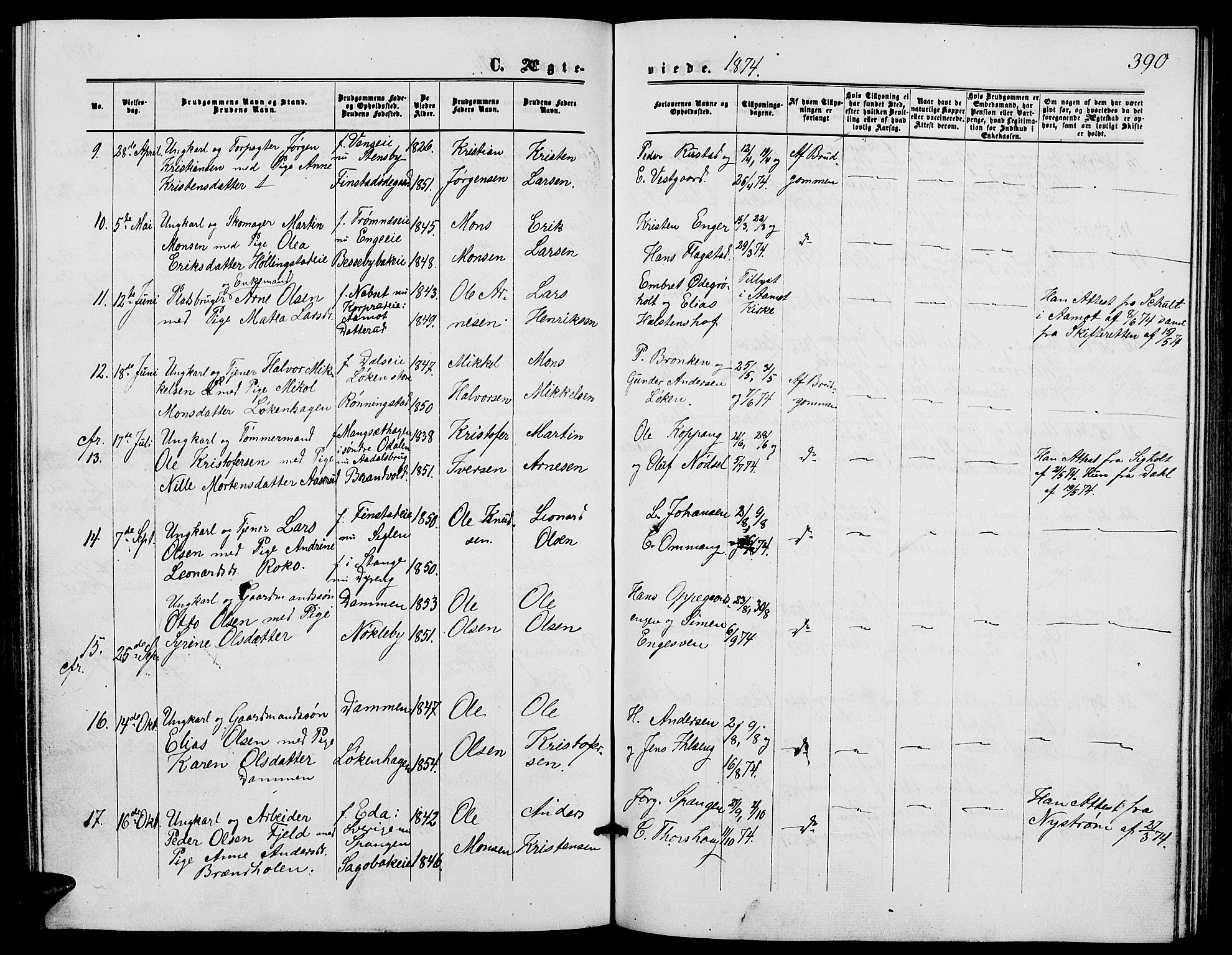 Løten prestekontor, SAH/PREST-022/L/La/L0004: Parish register (copy) no. 4, 1863-1877, p. 390