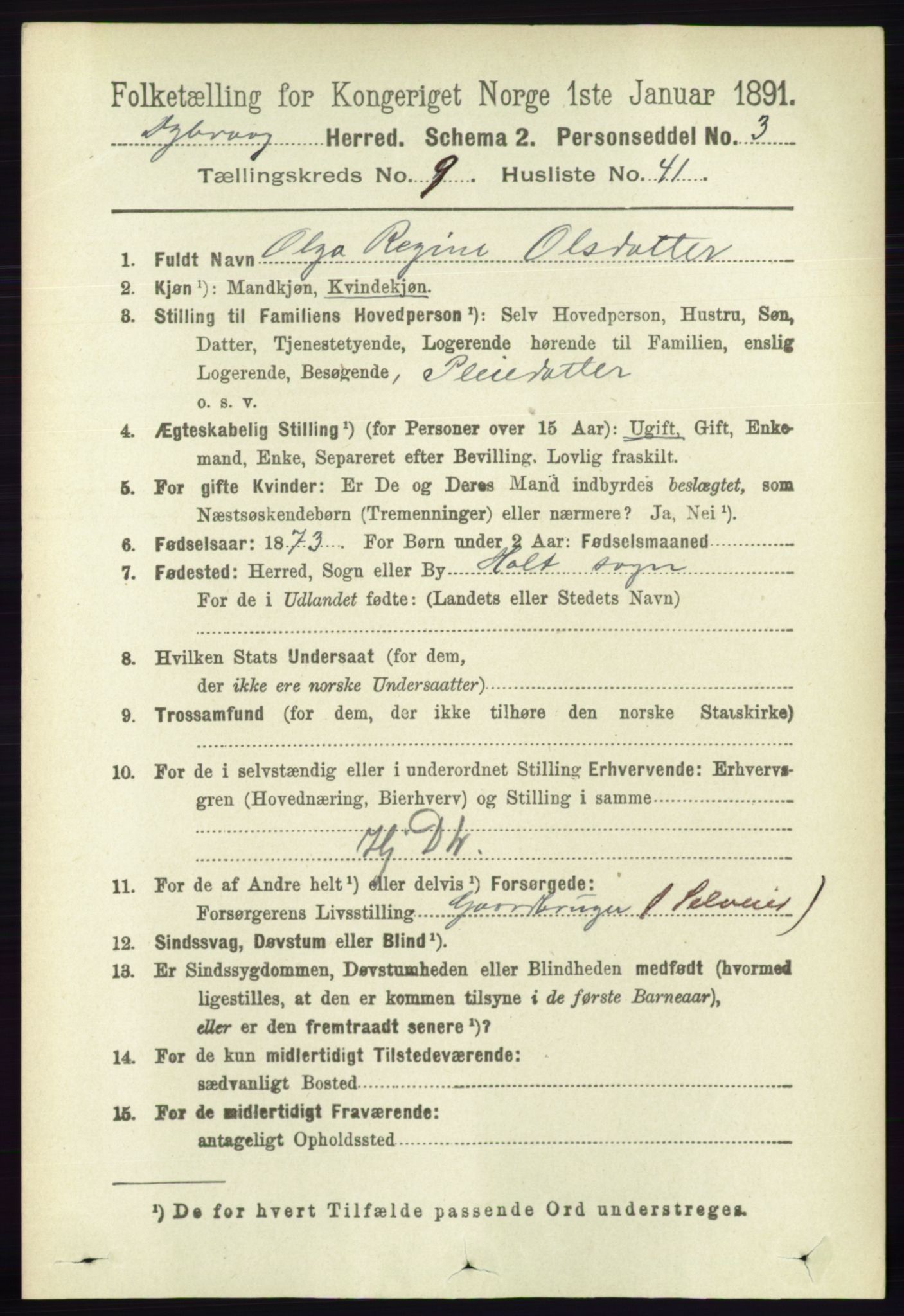 RA, 1891 census for 0915 Dypvåg, 1891, p. 3535