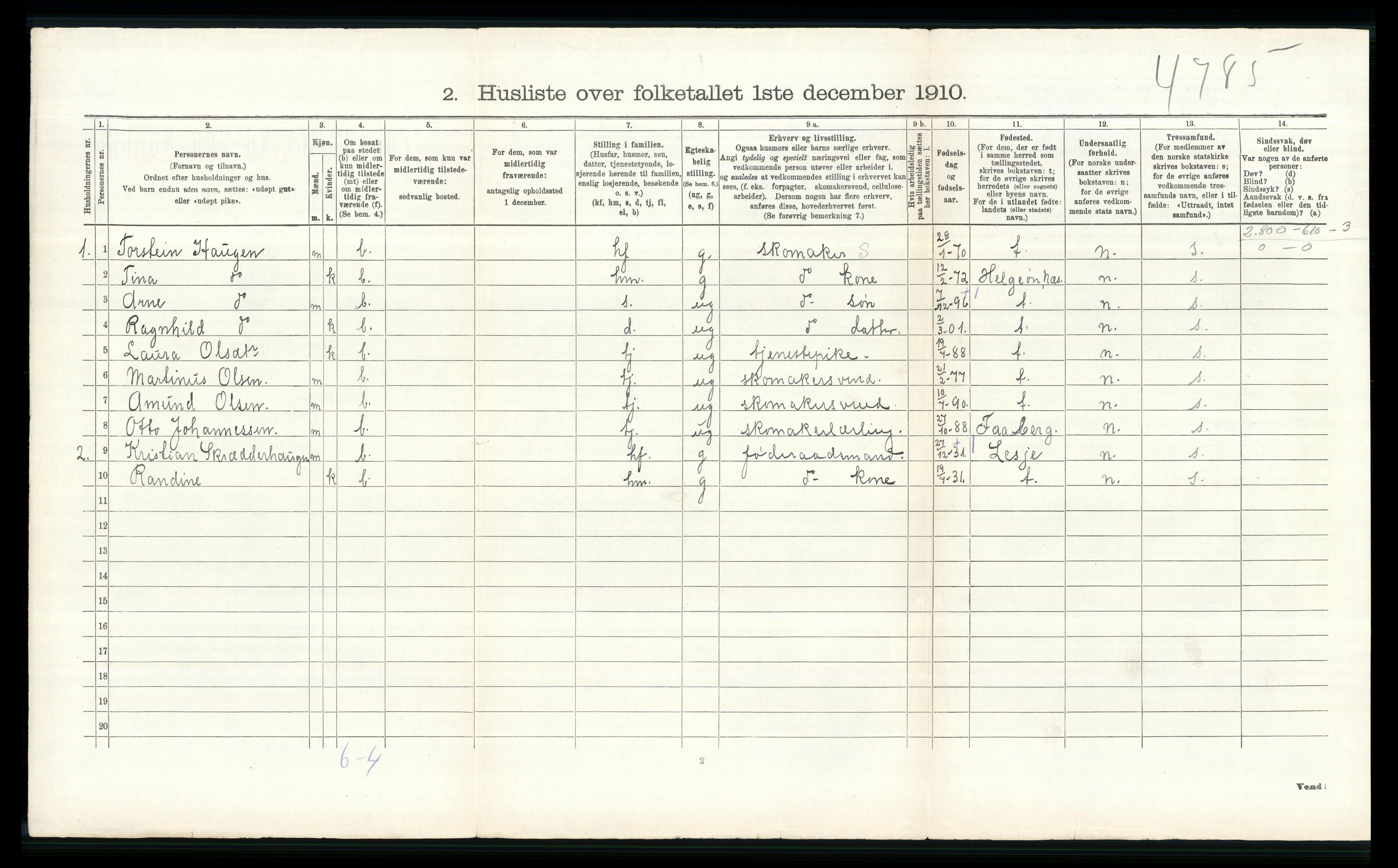 RA, 1910 census for Øyer, 1910, p. 336