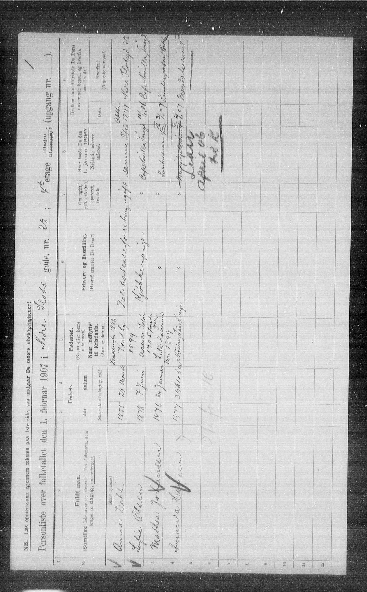 OBA, Municipal Census 1907 for Kristiania, 1907, p. 35540