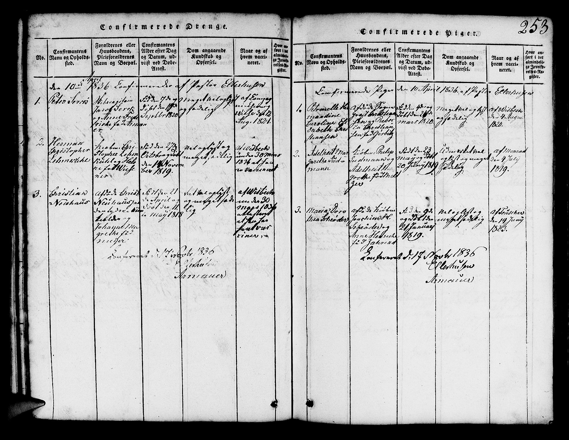 Mariakirken Sokneprestembete, SAB/A-76901/H/Hab/L0001: Parish register (copy) no. A 1, 1815-1846, p. 253