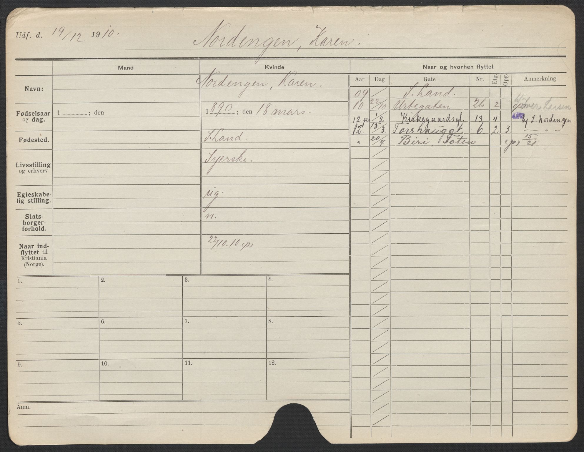 Oslo folkeregister, Registerkort, AV/SAO-A-11715/F/Fa/Fac/L0021: Kvinner, 1906-1914, p. 578a