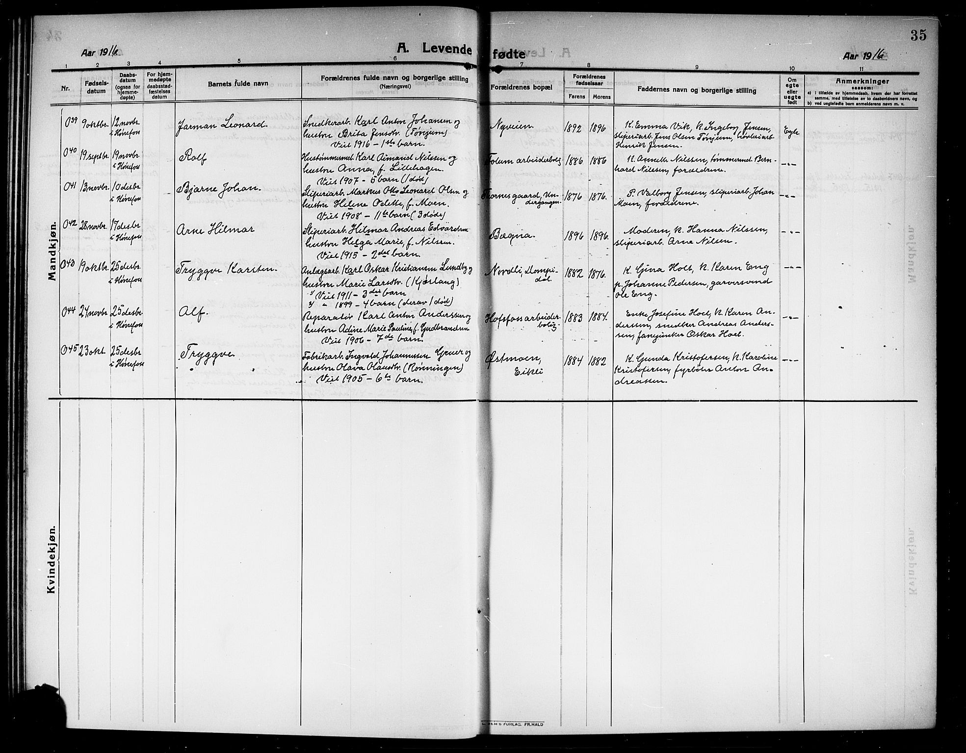 Norderhov kirkebøker, AV/SAKO-A-237/G/Ga/L0009: Parish register (copy) no. I 9, 1913-1920, p. 35