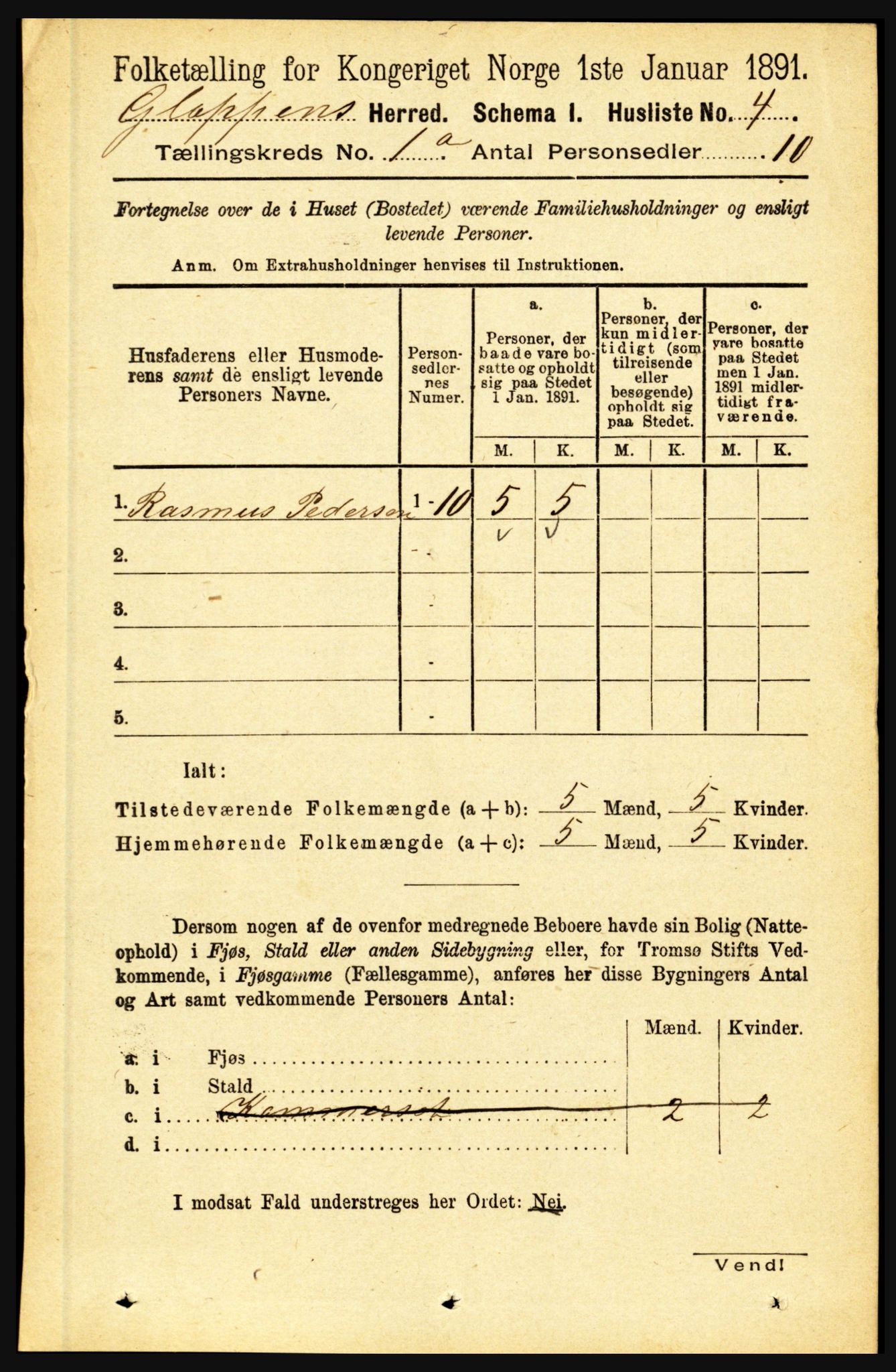 RA, 1891 census for 1445 Gloppen, 1891, p. 30