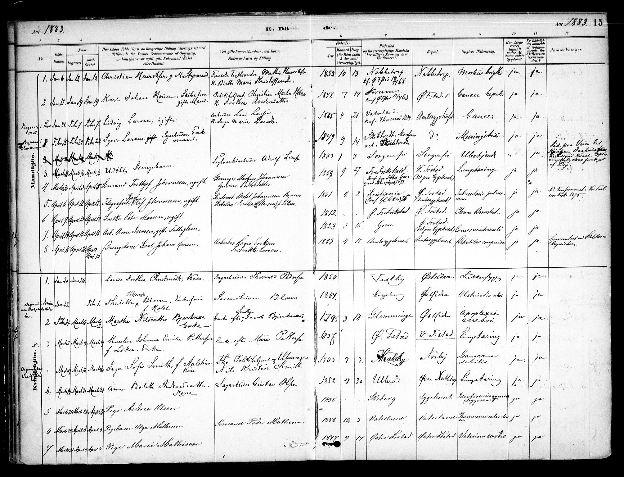 Østre Fredrikstad prestekontor Kirkebøker, AV/SAO-A-10907/F/Fa/L0001: Parish register (official) no. 1, 1878-1982, p. 15