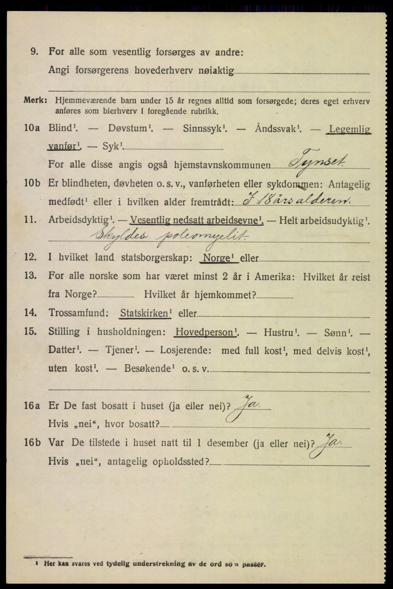 SAH, 1920 census for Tynset, 1920, p. 2901