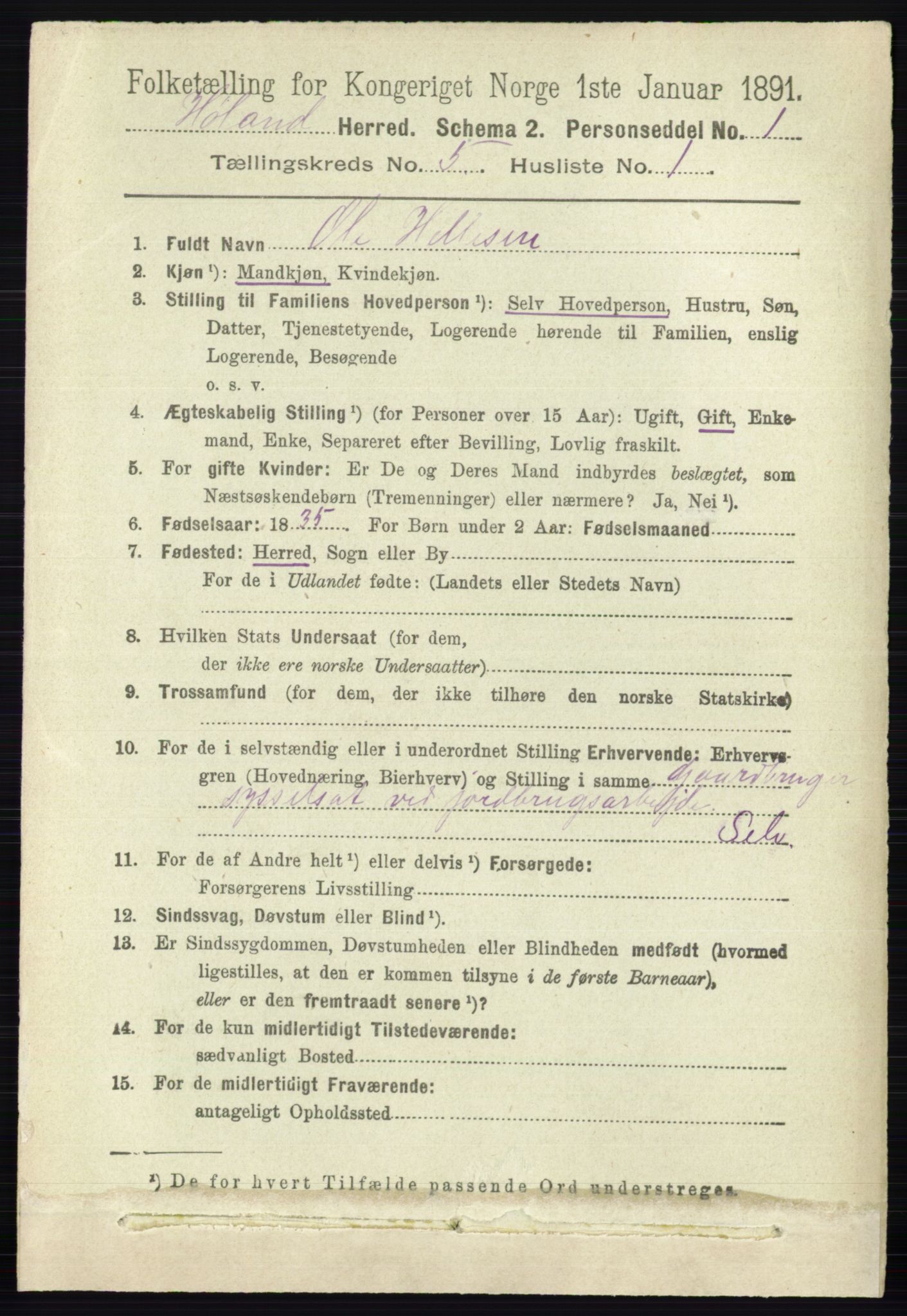 RA, 1891 census for 0221 Høland, 1891, p. 3515