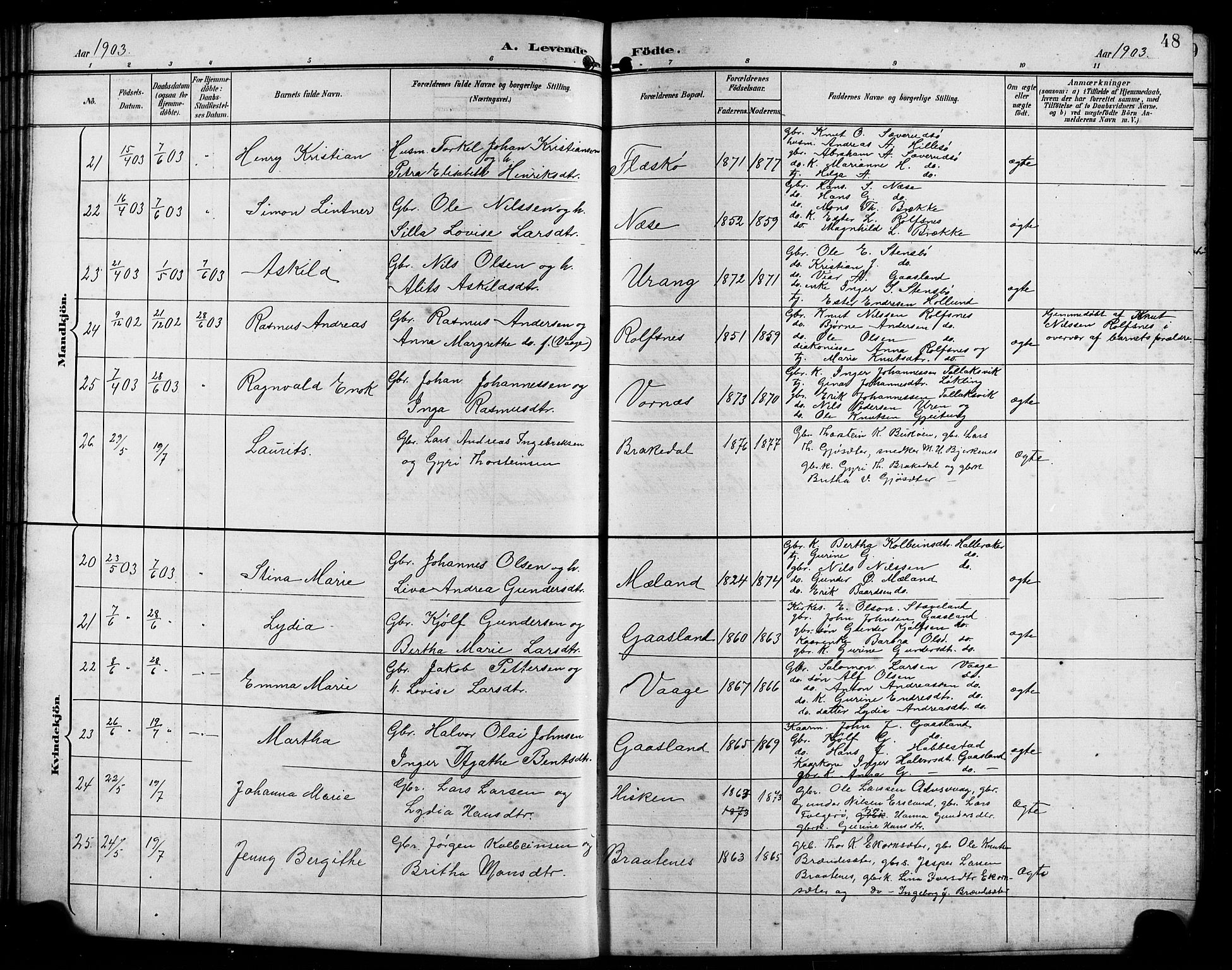 Finnås sokneprestembete, SAB/A-99925/H/Ha/Hab/Habb/L0004: Parish register (copy) no. B 4, 1897-1907, p. 48