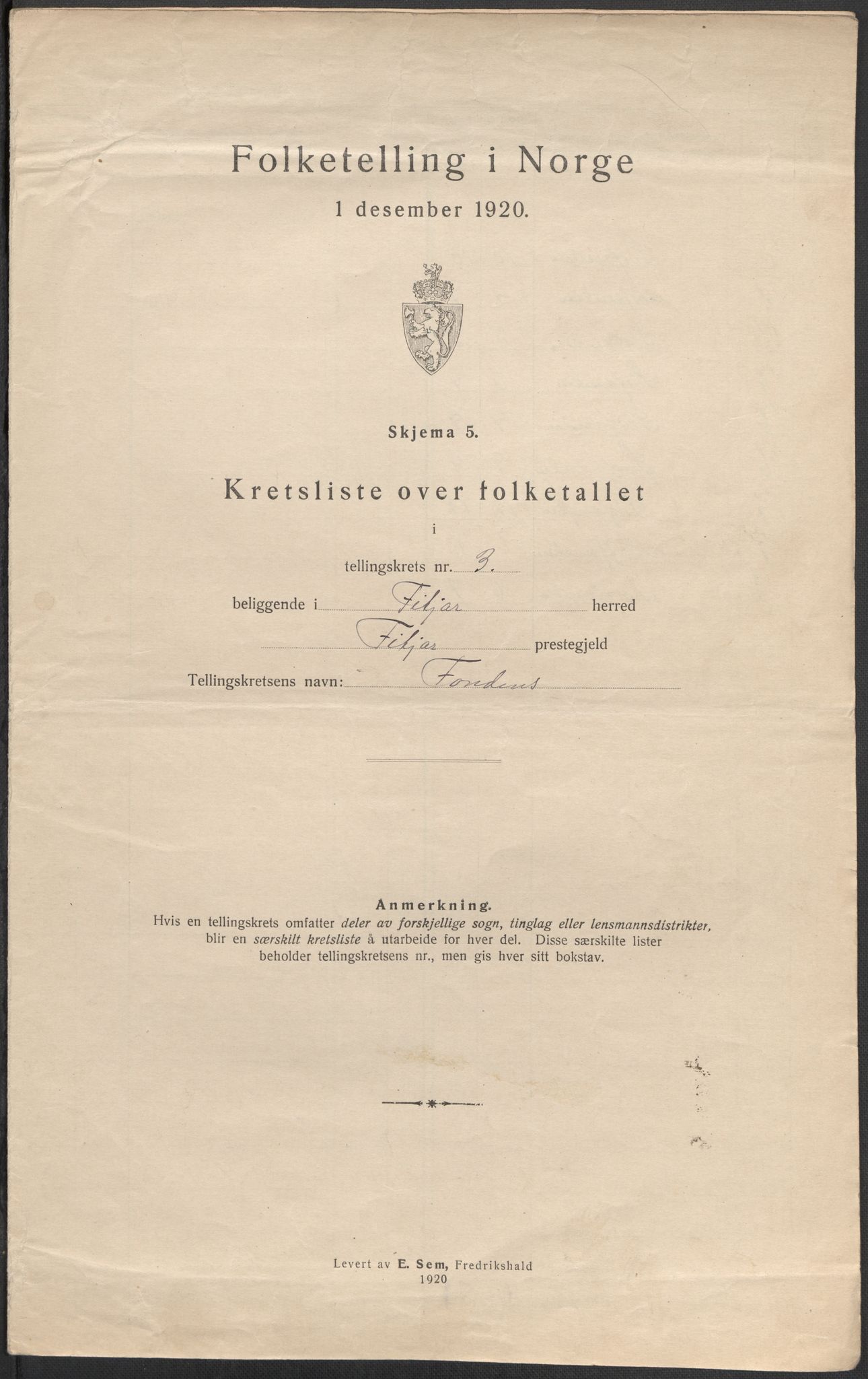 SAB, 1920 census for Fitjar, 1920, p. 11