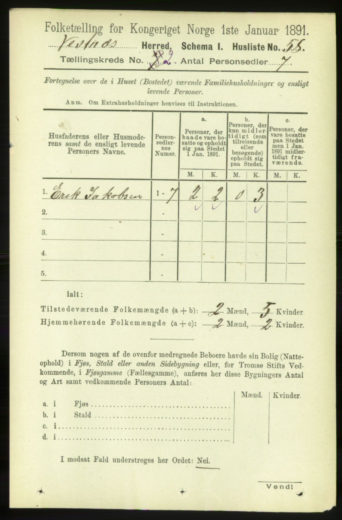 RA, 1891 census for 1535 Vestnes, 1891, p. 371