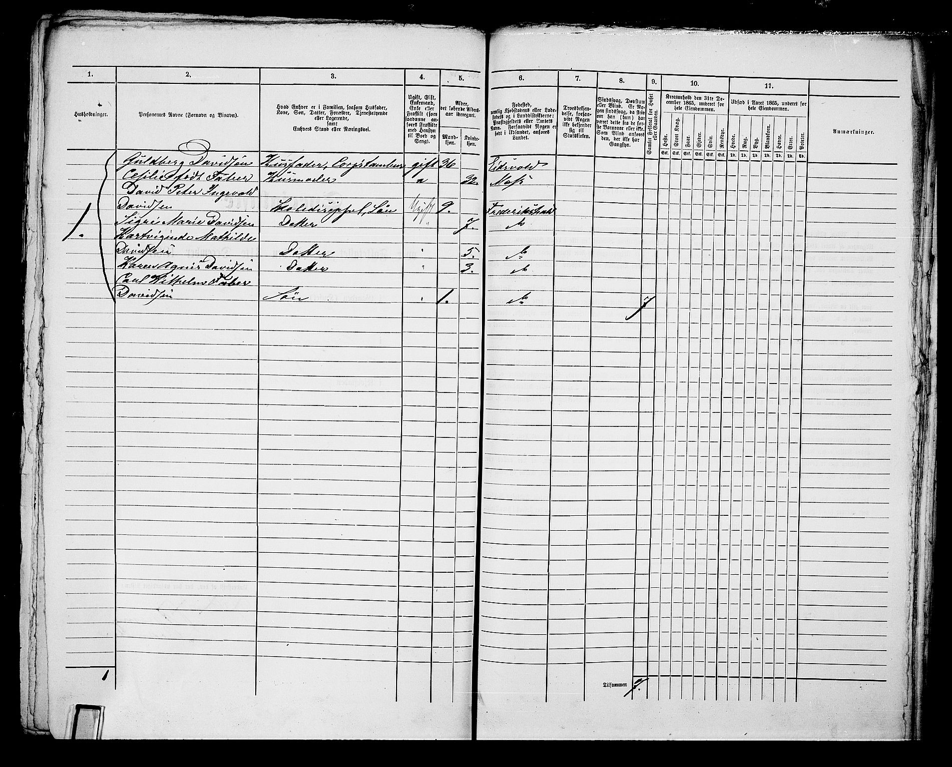 RA, 1865 census for Fredrikshald, 1865, p. 332