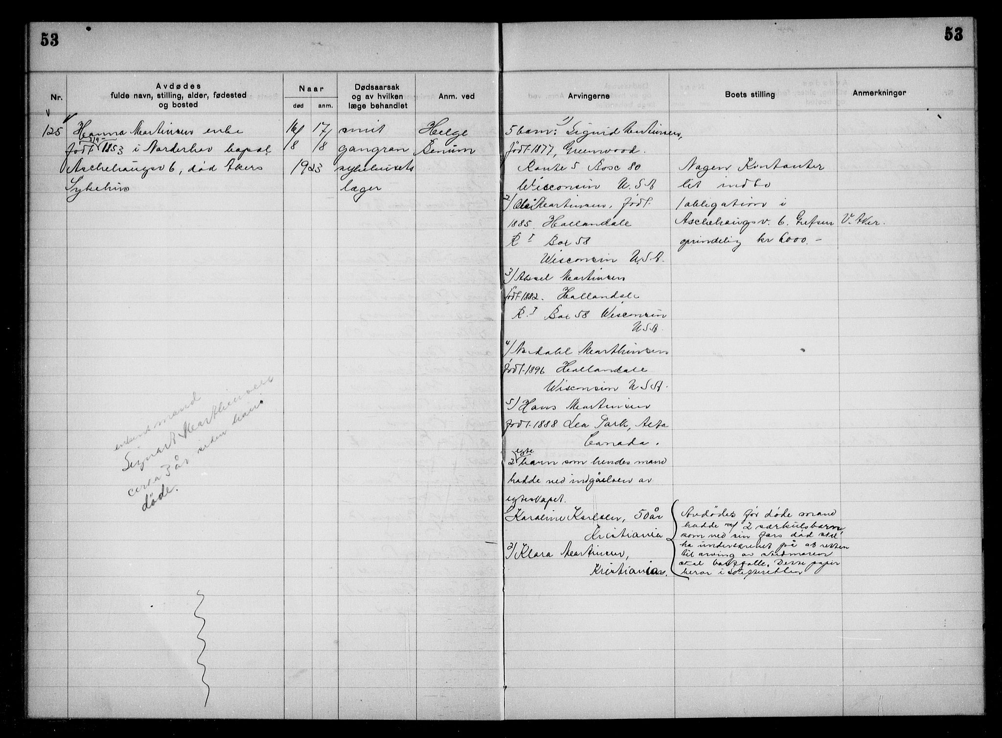 Aker kriminaldommer, skifte- og auksjonsforvalterembete, AV/SAO-A-10452/H/Hb/Hba/Hbac/L0001: Dødsfallsprotokoll for Østre Aker, 1922-1927, p. 53