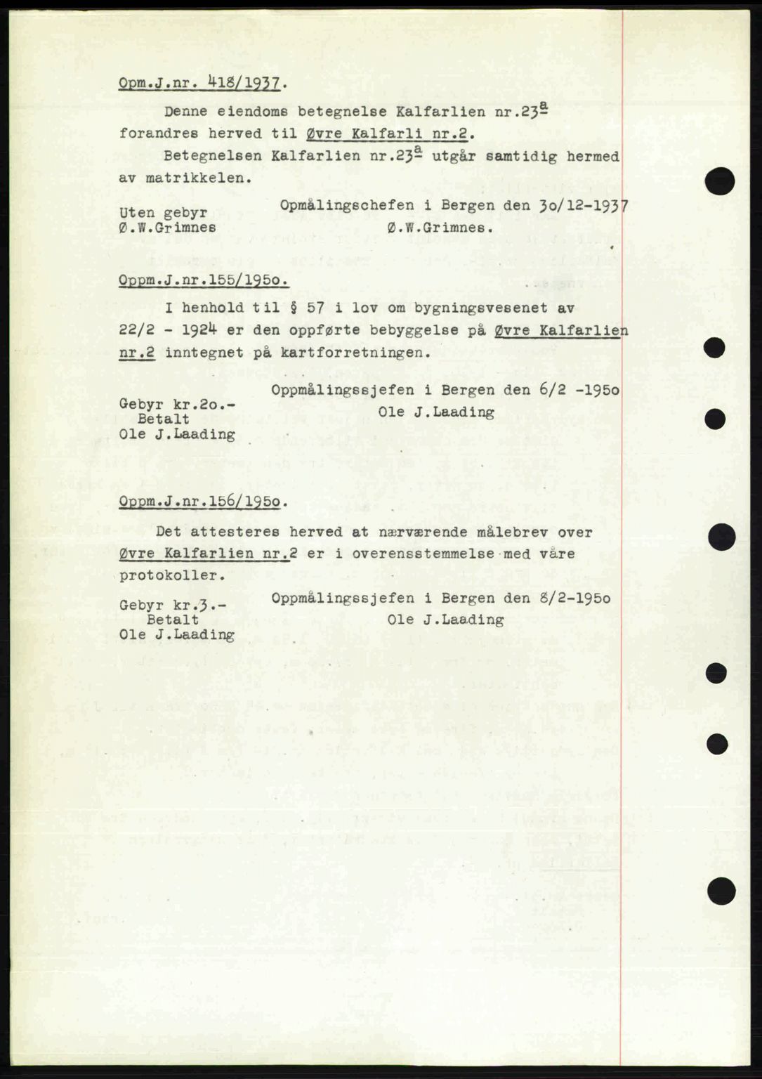 Byfogd og Byskriver i Bergen, AV/SAB-A-3401/03/03Bc/L0032: Mortgage book no. A26, 1950-1950, Diary no: : 2061/1950