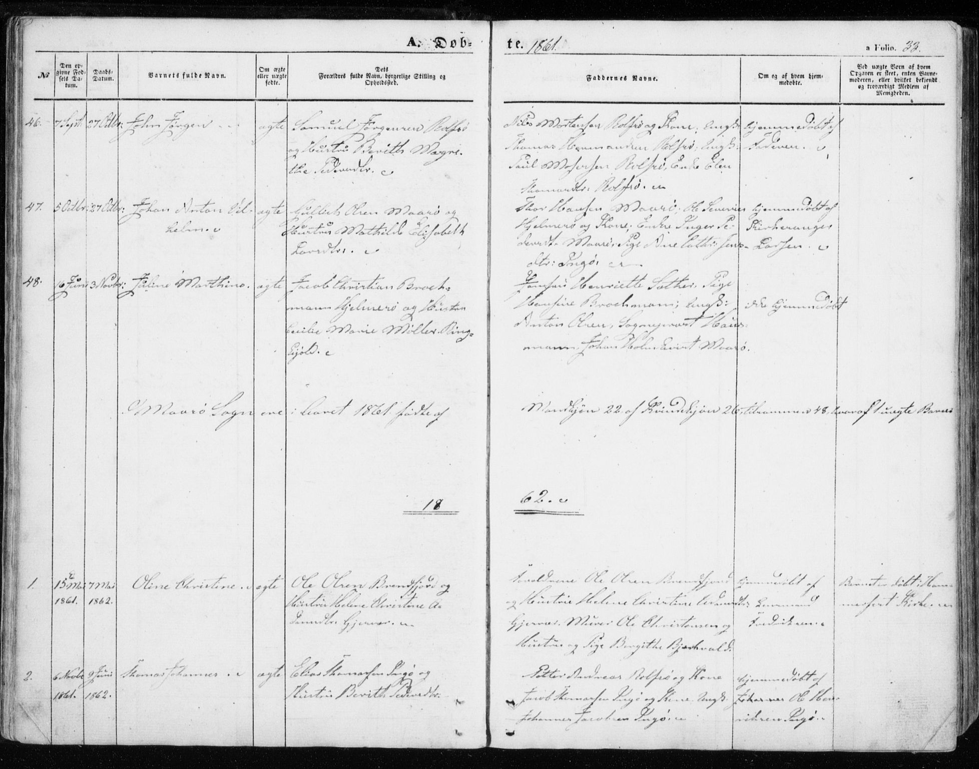 Måsøy sokneprestkontor, SATØ/S-1348/H/Ha/L0002kirke: Parish register (official) no. 2, 1852-1865, p. 33