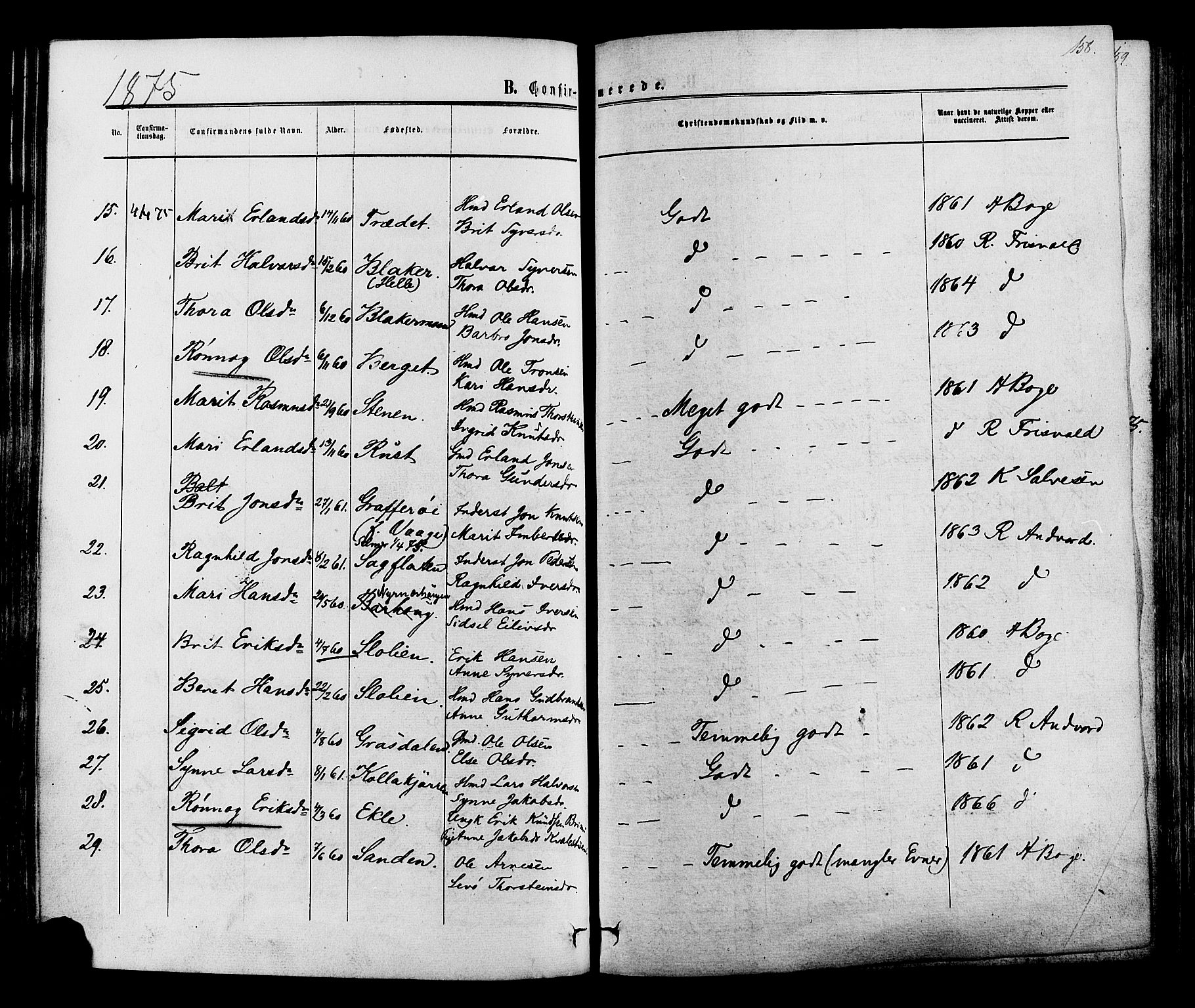 Lom prestekontor, SAH/PREST-070/K/L0007: Parish register (official) no. 7, 1863-1884, p. 158