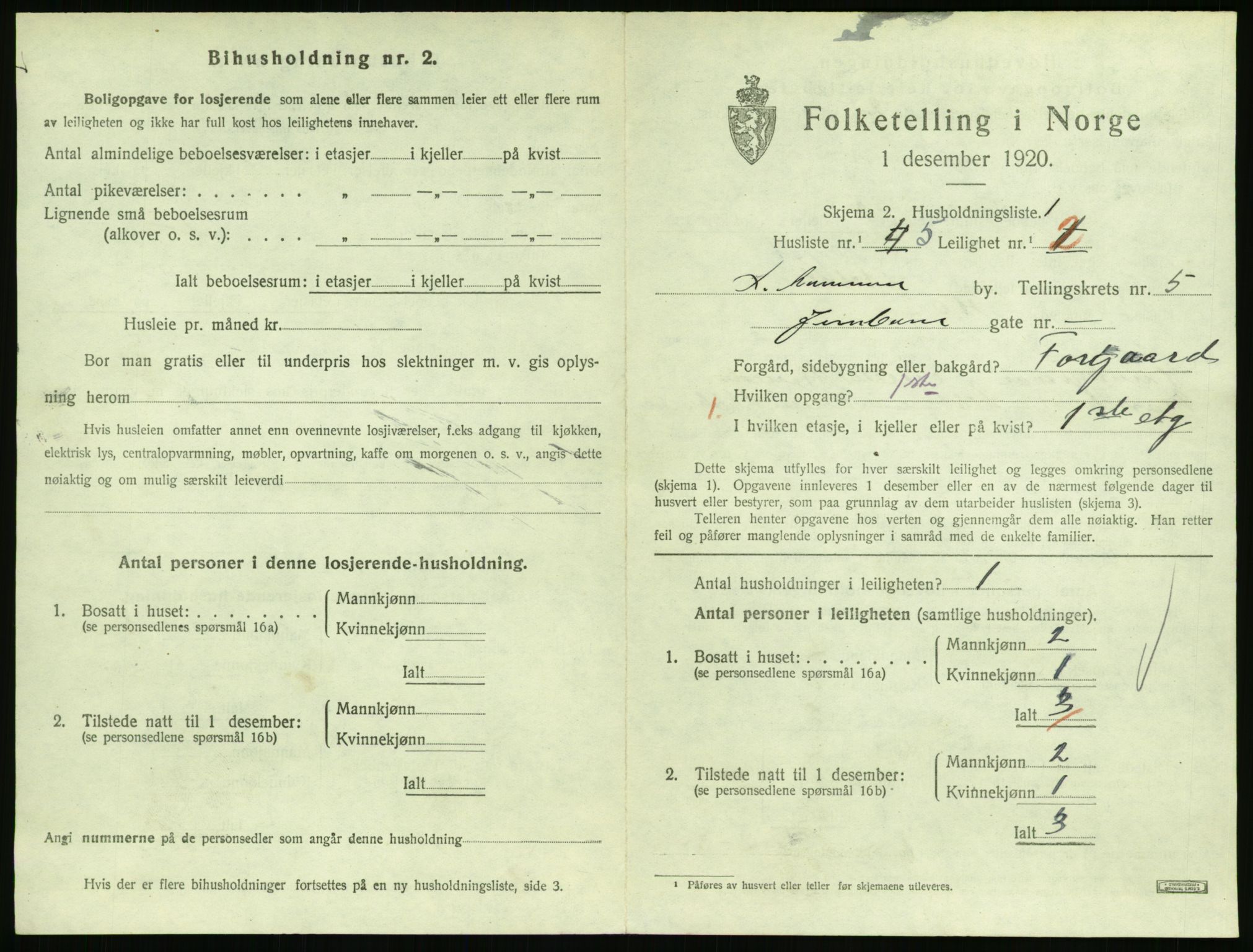 SAH, 1920 census for Lillehammer, 1920, p. 2212