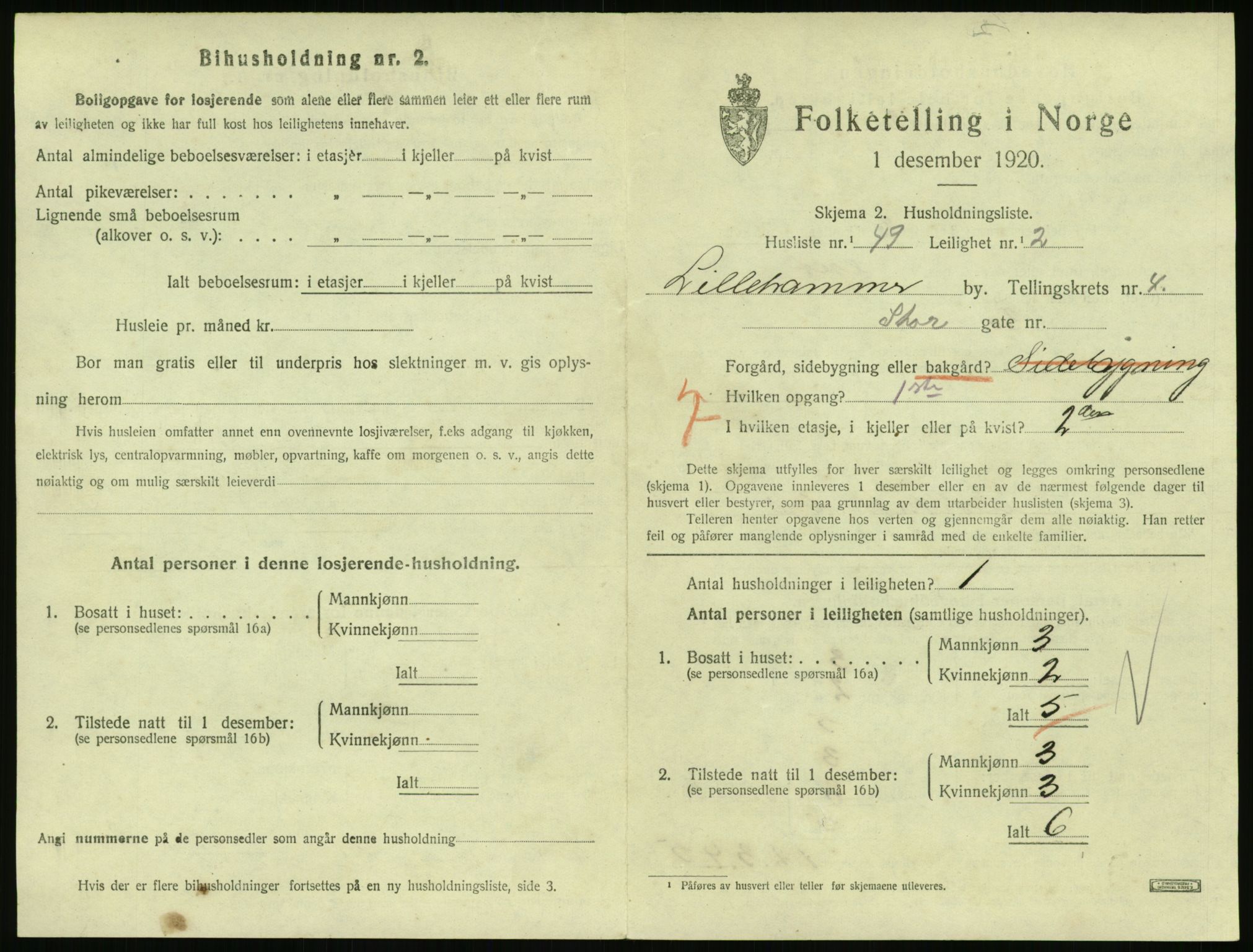 SAH, 1920 census for Lillehammer, 1920, p. 2144