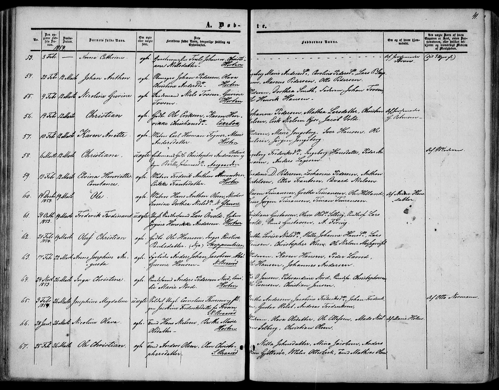 Borre kirkebøker, SAKO/A-338/F/Fa/L0006: Parish register (official) no. I 6, 1852-1862, p. 41