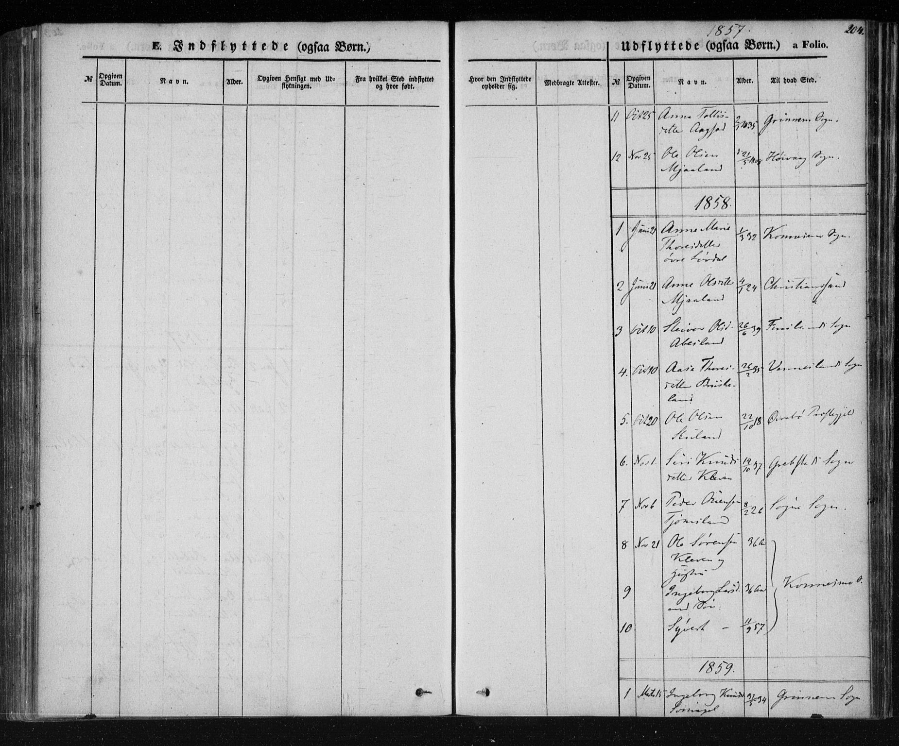 Holum sokneprestkontor, SAK/1111-0022/F/Fa/Fab/L0005: Parish register (official) no. A 5, 1847-1874, p. 204