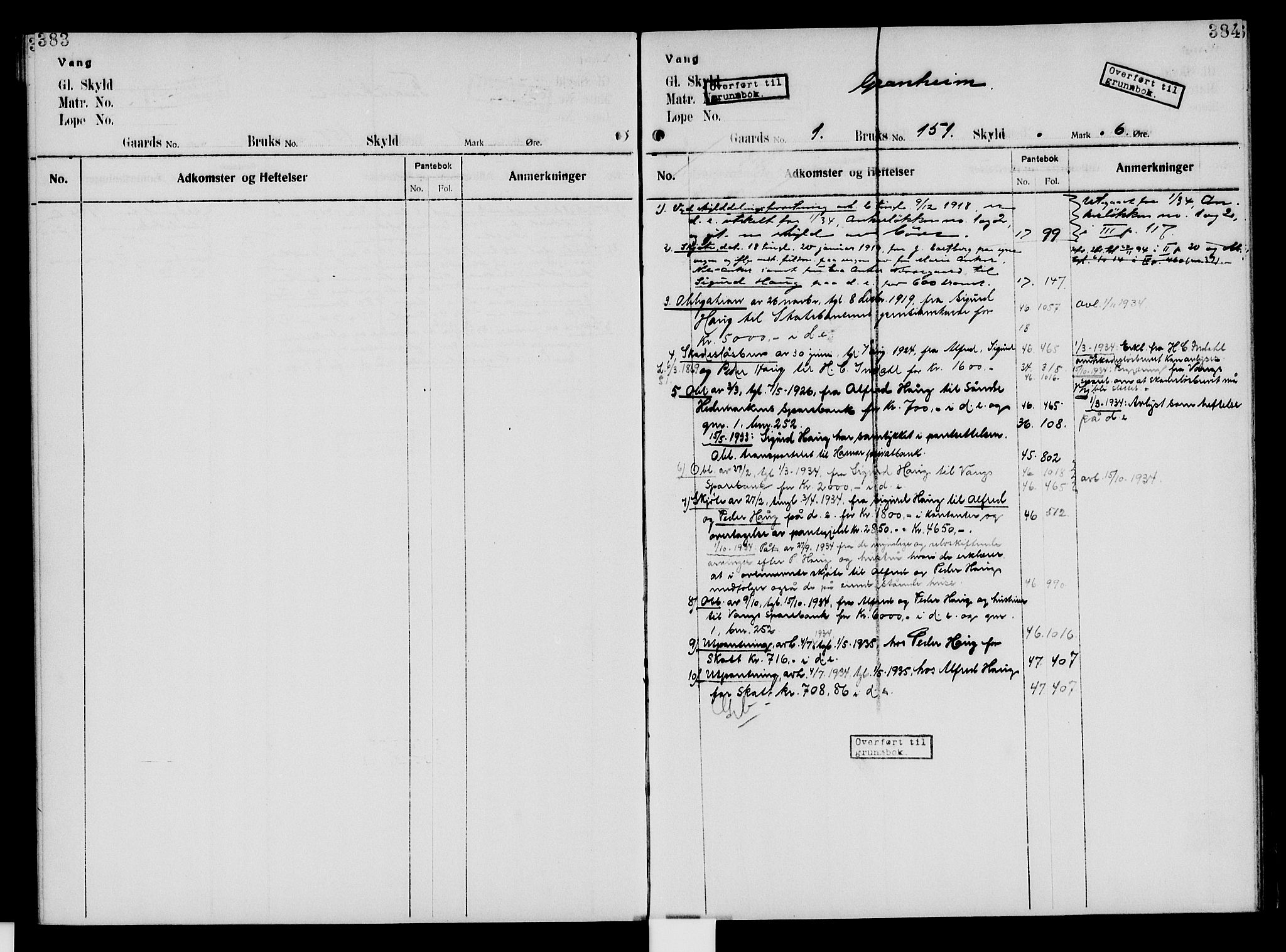 Nord-Hedmark sorenskriveri, SAH/TING-012/H/Ha/Had/Hade/L0005: Mortgage register no. 4.5, 1916-1940, p. 383-384