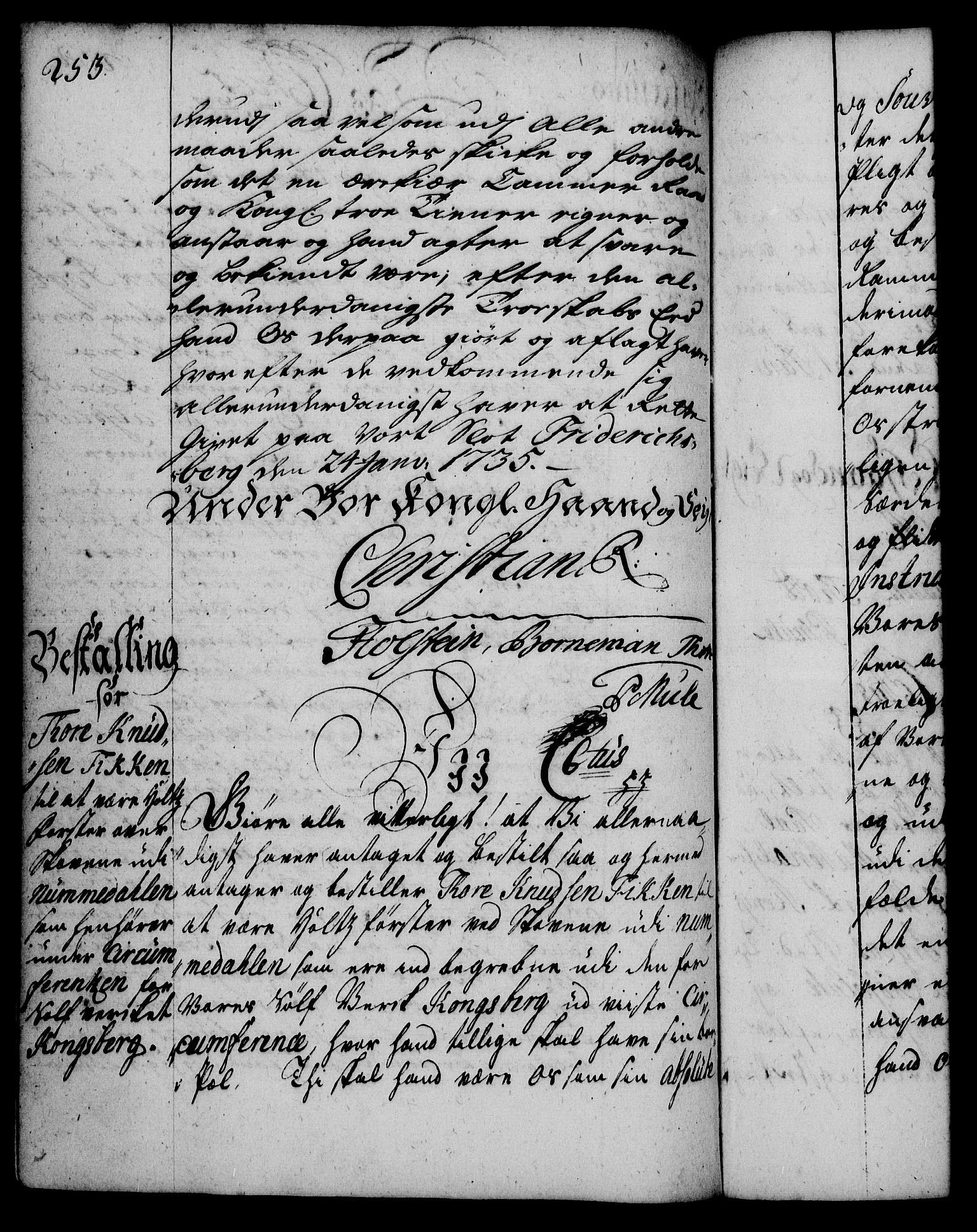 Rentekammeret, Kammerkanselliet, RA/EA-3111/G/Gg/Gge/L0002: Norsk bestallingsprotokoll med register (merket RK 53.26), 1730-1744, p. 253