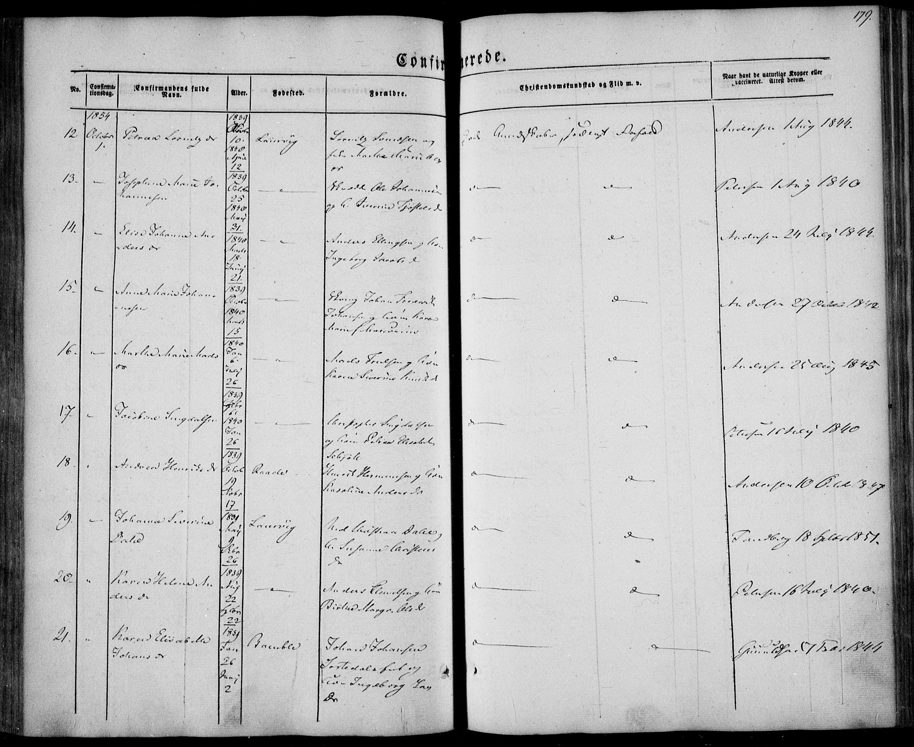 Larvik kirkebøker, AV/SAKO-A-352/F/Fa/L0003: Parish register (official) no. I 3, 1848-1856, p. 179