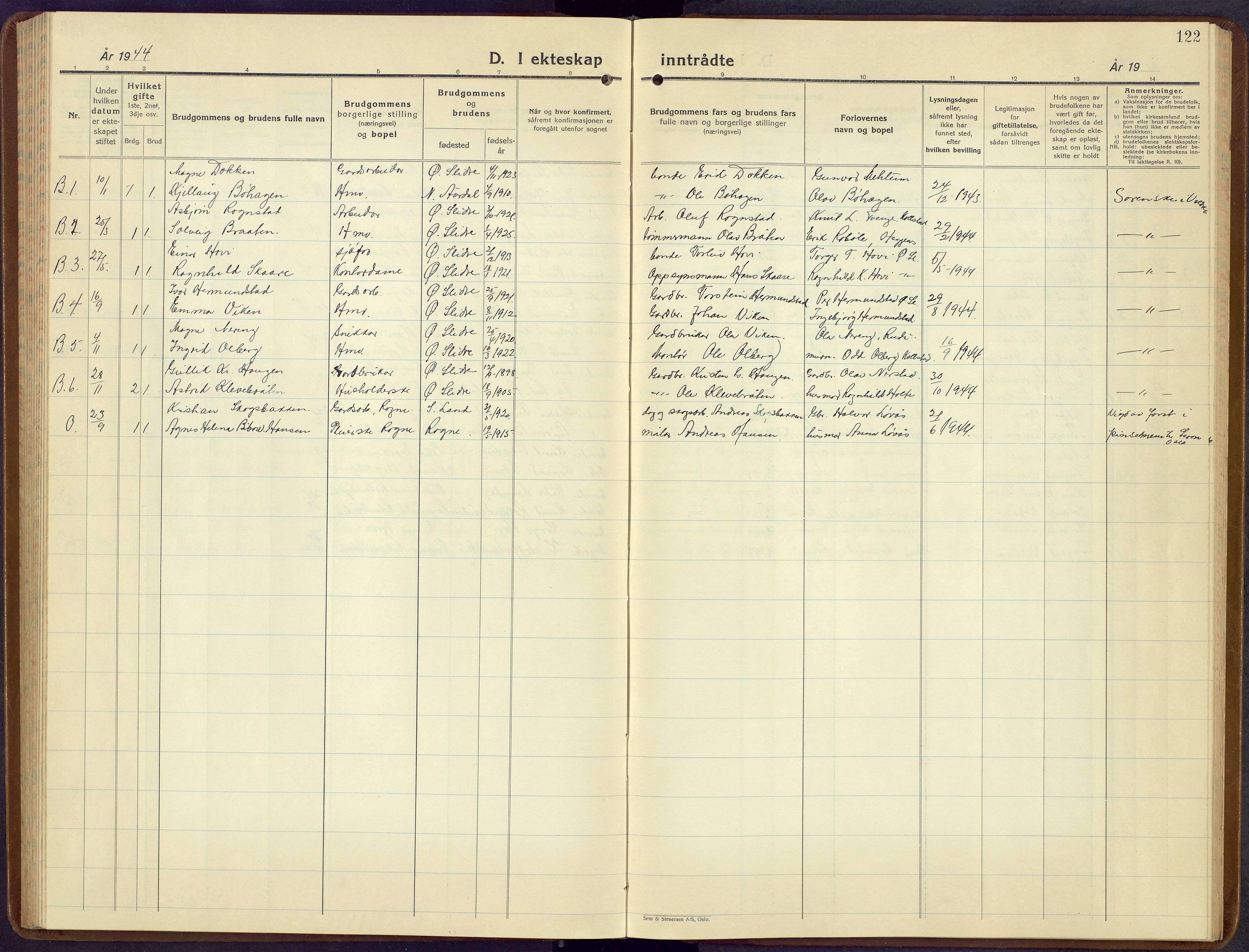 Øystre Slidre prestekontor, SAH/PREST-138/H/Ha/Hab/L0011: Parish register (copy) no. 11, 1937-1966, p. 122