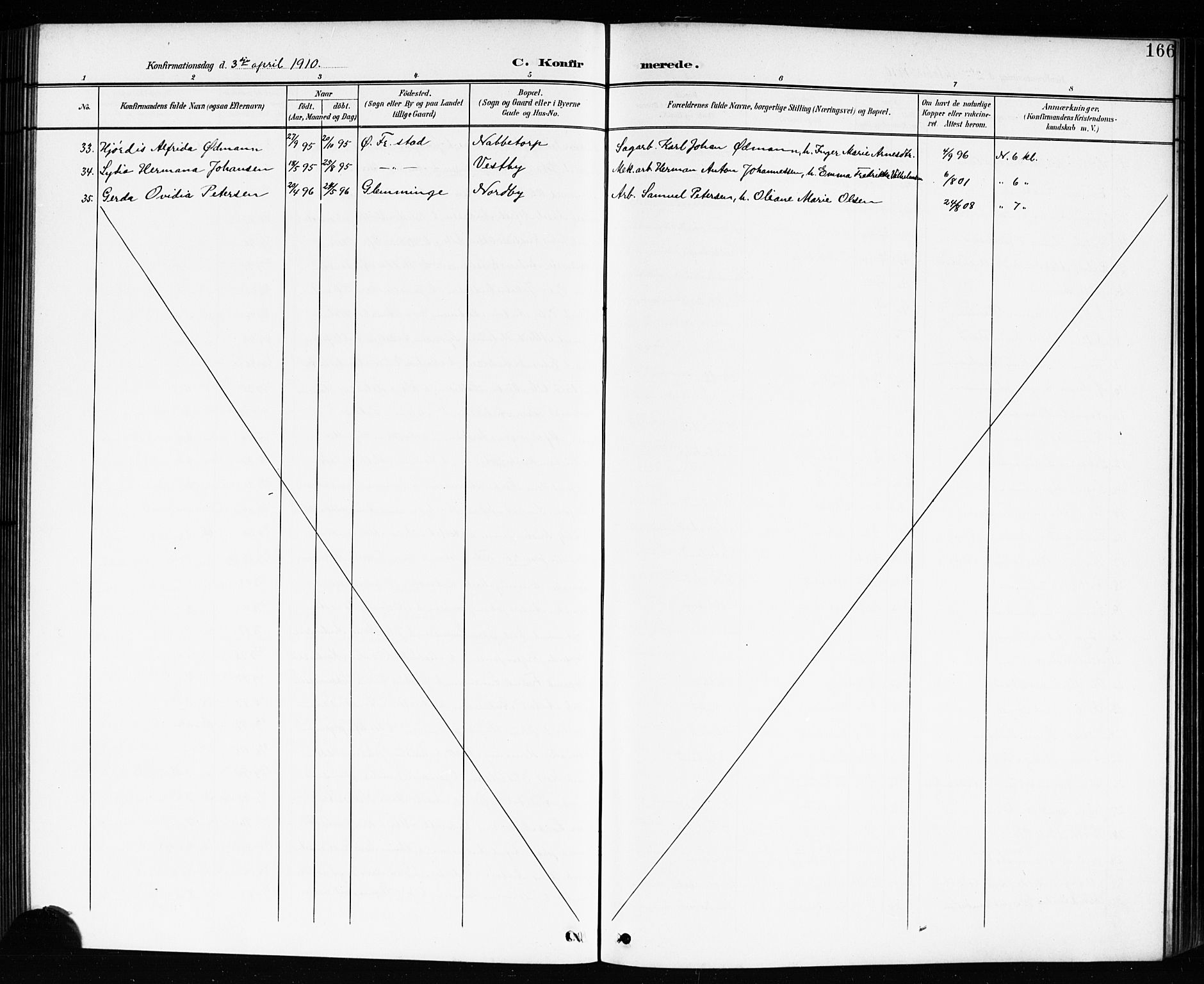 Østre Fredrikstad prestekontor Kirkebøker, AV/SAO-A-10907/G/Ga/L0002: Parish register (copy) no. 2, 1900-1919, p. 166