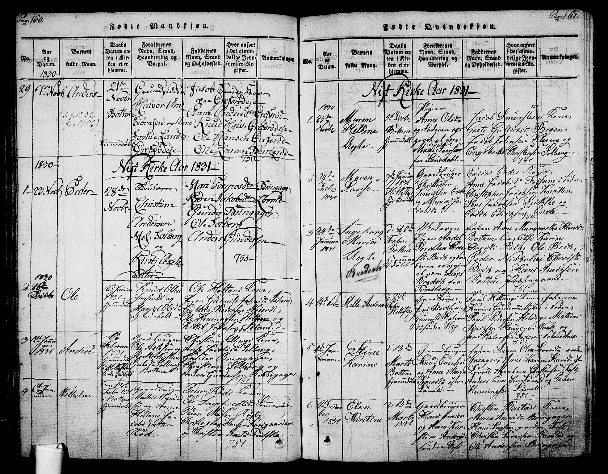 Botne kirkebøker, SAKO/A-340/F/Fa/L0005: Parish register (official) no. I 5, 1814-1836, p. 160-161