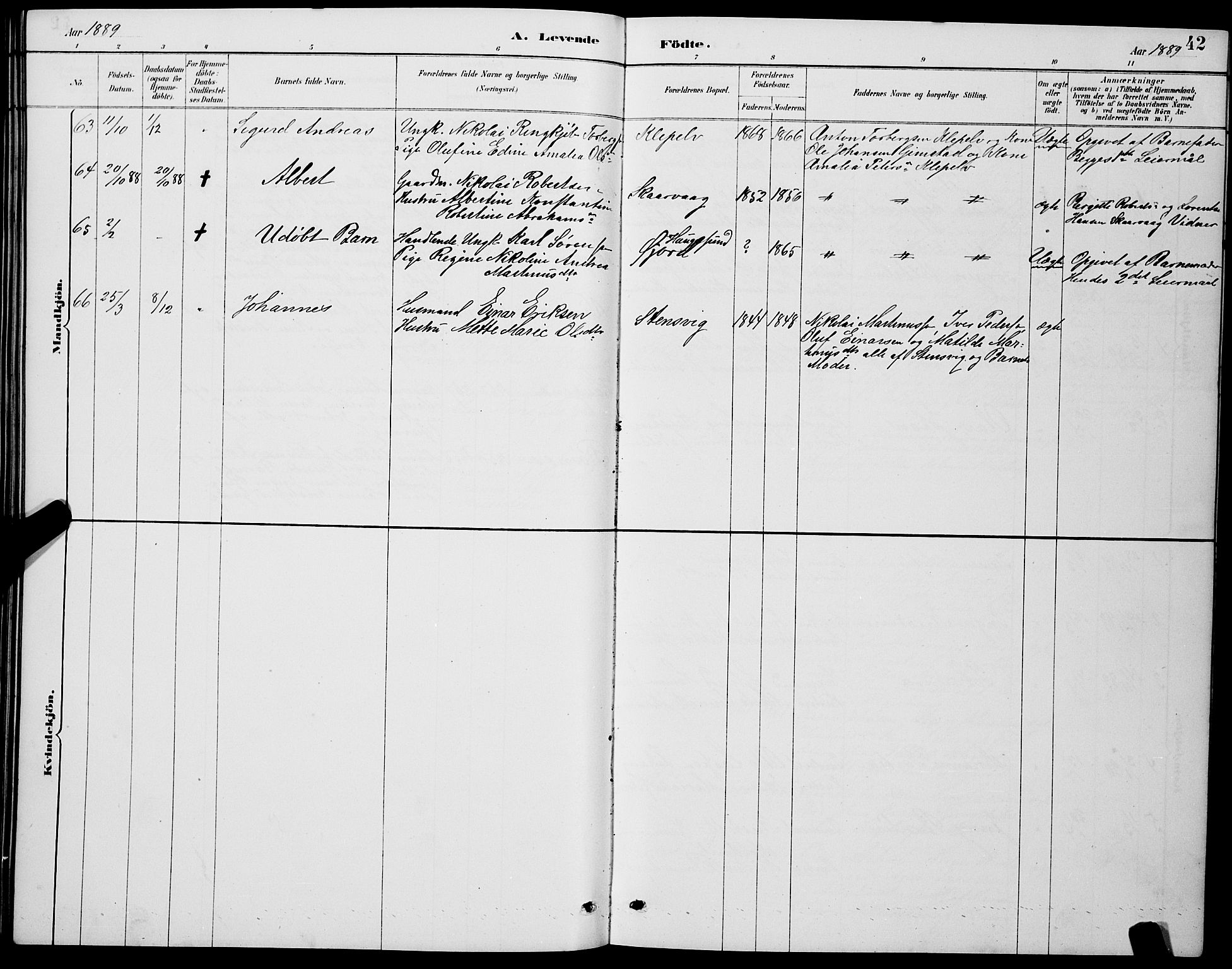 Ministerialprotokoller, klokkerbøker og fødselsregistre - Nordland, AV/SAT-A-1459/891/L1315: Parish register (copy) no. 891C04, 1886-1893, p. 42