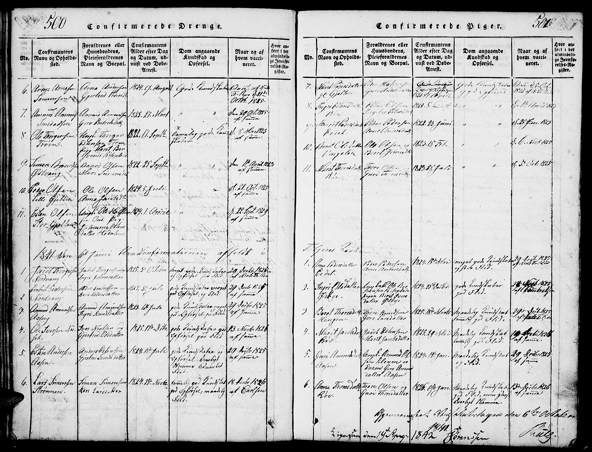 Tolga prestekontor, SAH/PREST-062/L/L0003: Parish register (copy) no. 3, 1815-1862, p. 500-501