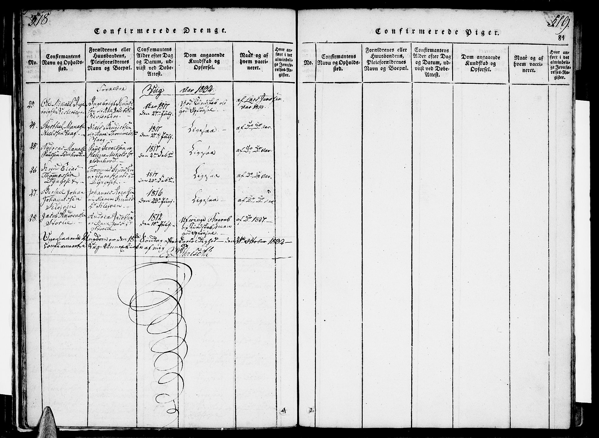 Ministerialprotokoller, klokkerbøker og fødselsregistre - Nordland, AV/SAT-A-1459/812/L0175: Parish register (official) no. 812A04, 1820-1833, p. 518-519