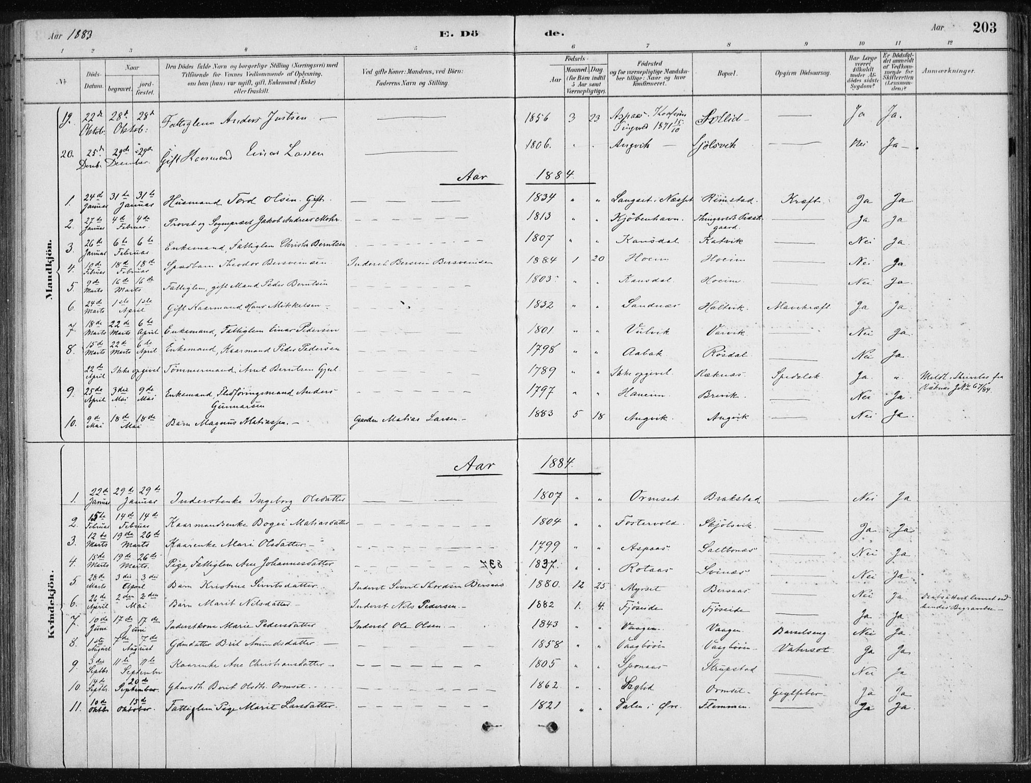 Ministerialprotokoller, klokkerbøker og fødselsregistre - Møre og Romsdal, AV/SAT-A-1454/586/L0987: Parish register (official) no. 586A13, 1879-1892, p. 203