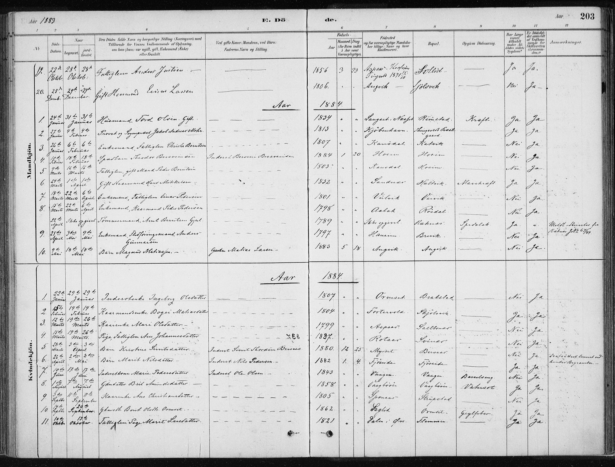 Ministerialprotokoller, klokkerbøker og fødselsregistre - Møre og Romsdal, AV/SAT-A-1454/586/L0987: Parish register (official) no. 586A13, 1879-1892, p. 203