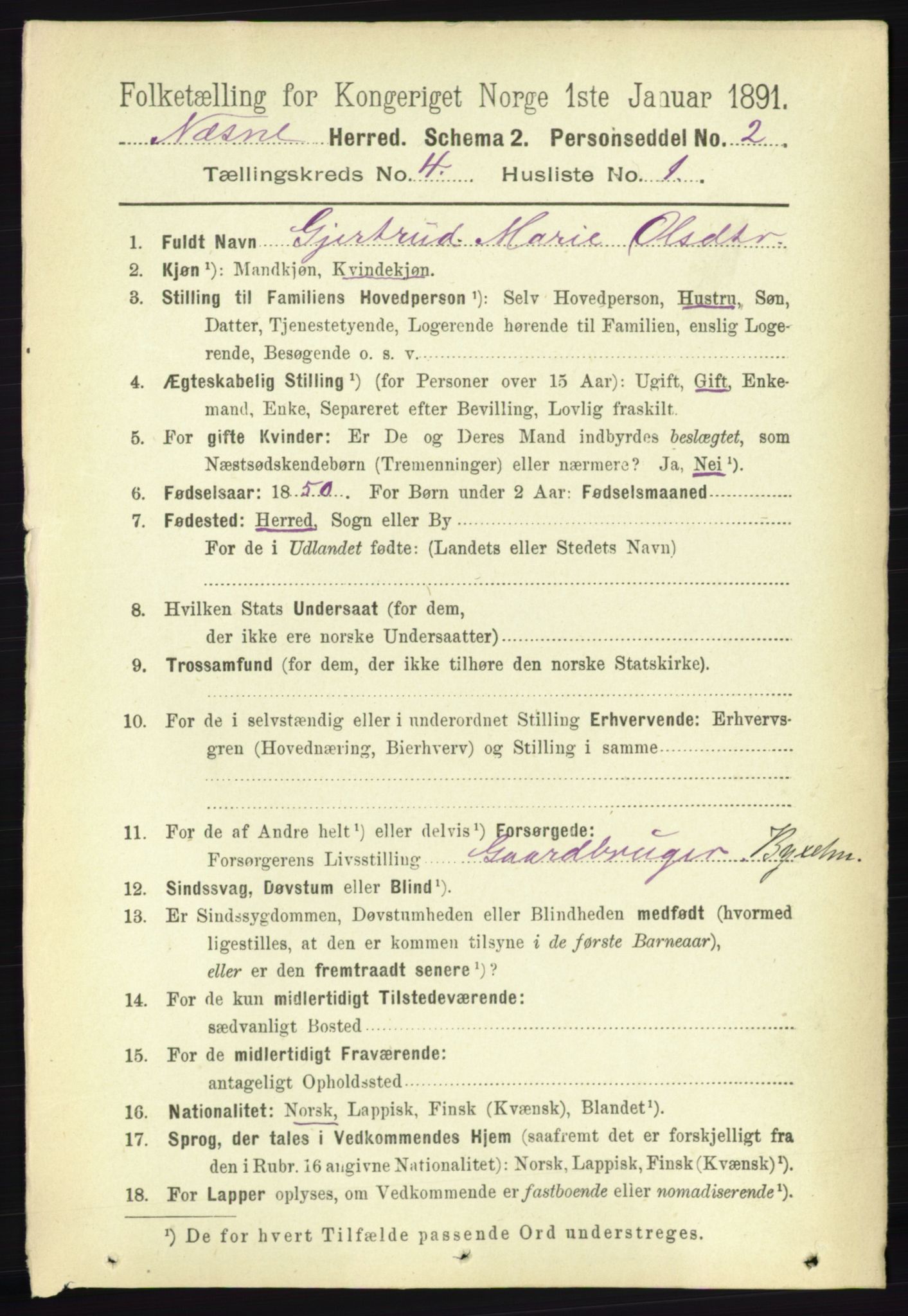 RA, 1891 census for 1828 Nesna, 1891, p. 2177