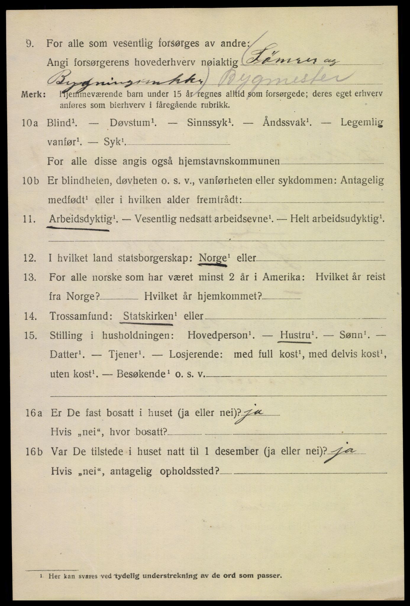 SAH, 1920 census for Lillehammer, 1920, p. 9421