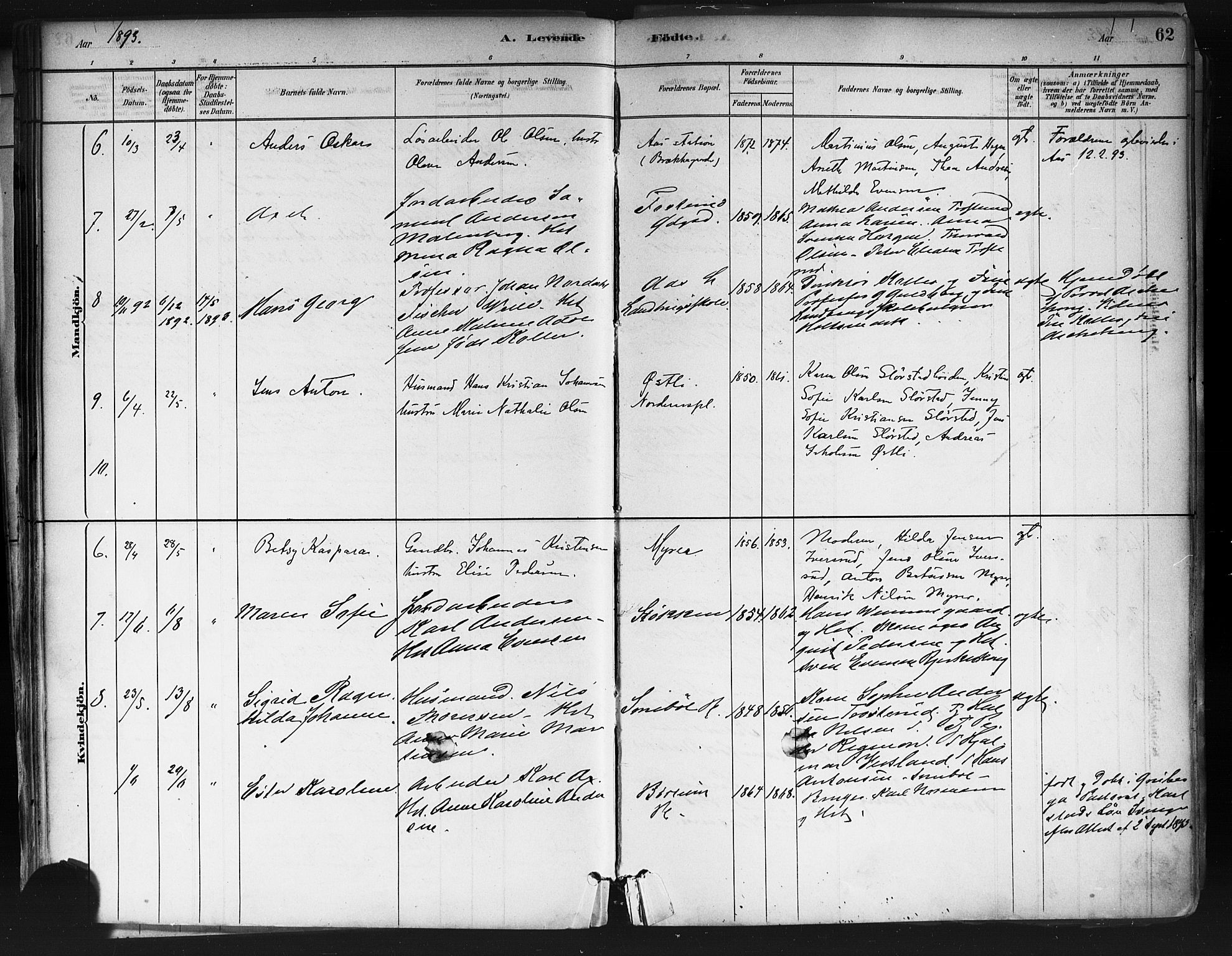 Ås prestekontor Kirkebøker, AV/SAO-A-10894/F/Fa/L0009: Parish register (official) no. I 9, 1881-1900, p. 62