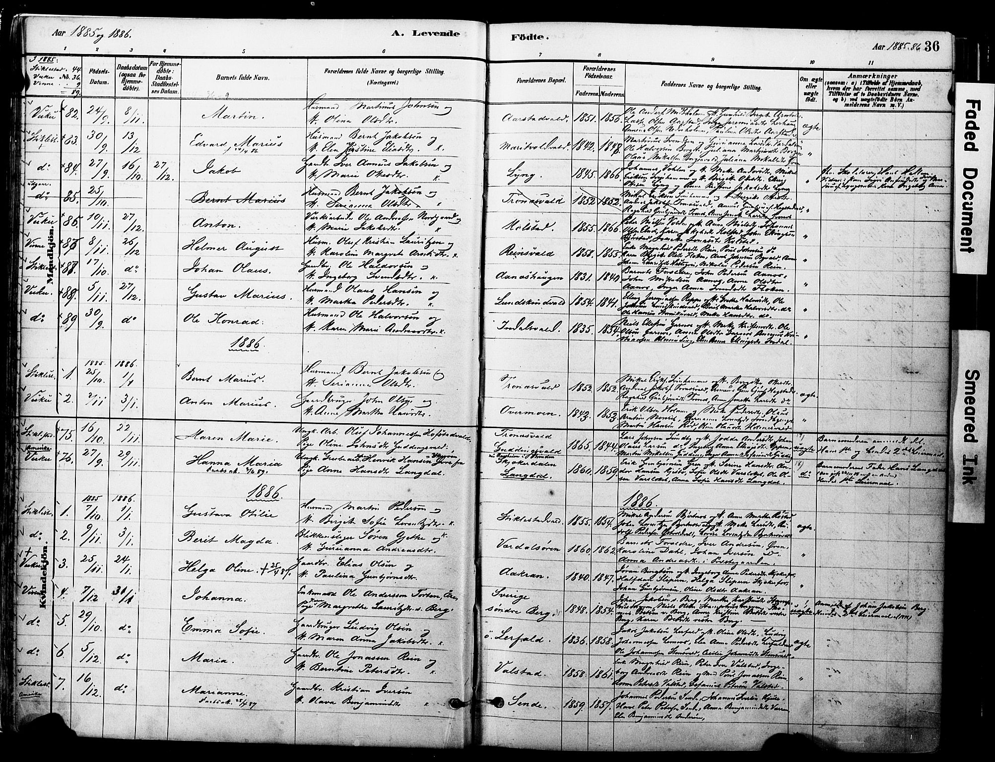 Ministerialprotokoller, klokkerbøker og fødselsregistre - Nord-Trøndelag, SAT/A-1458/723/L0244: Parish register (official) no. 723A13, 1881-1899, p. 36