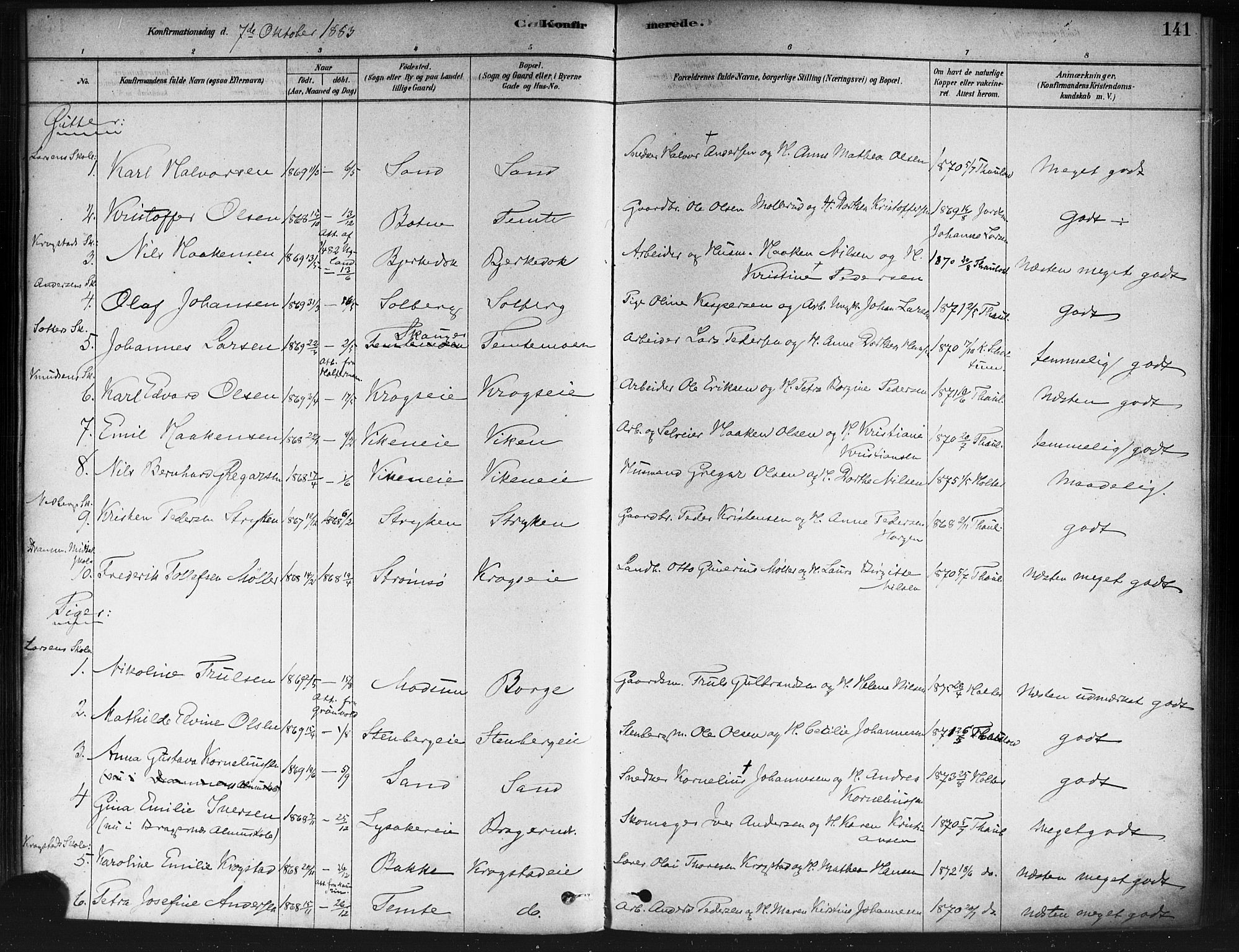 Nedre Eiker kirkebøker, AV/SAKO-A-612/F/Fa/L0002: Parish register (official) no. 2, 1878-1885, p. 141