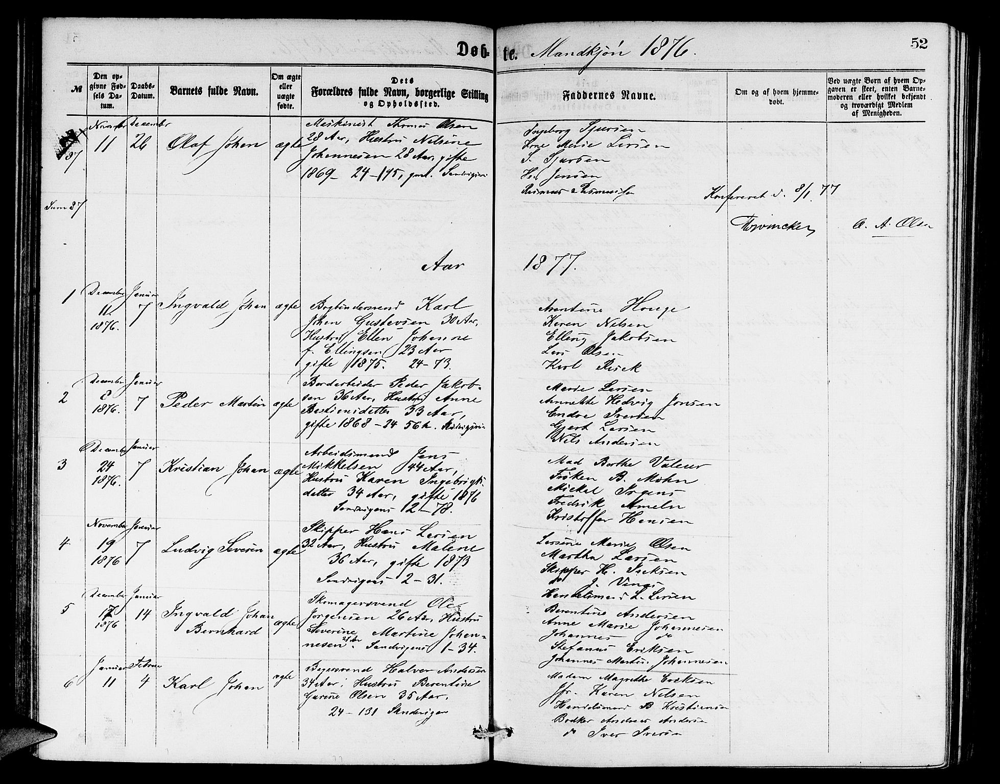 Sandviken Sokneprestembete, SAB/A-77601/H/Hb: Parish register (copy) no. A 1, 1867-1879, p. 52