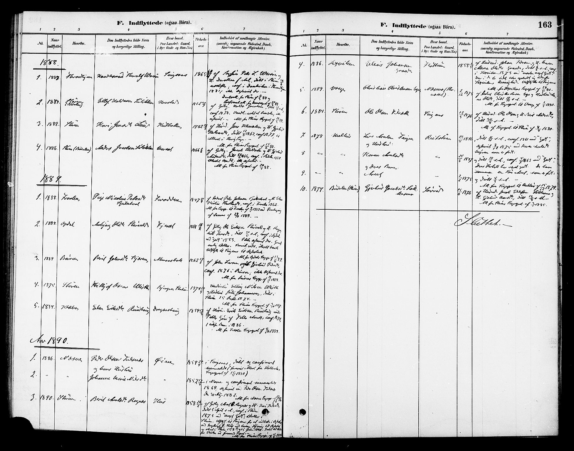 Ministerialprotokoller, klokkerbøker og fødselsregistre - Sør-Trøndelag, AV/SAT-A-1456/688/L1024: Parish register (official) no. 688A01, 1879-1890, p. 163