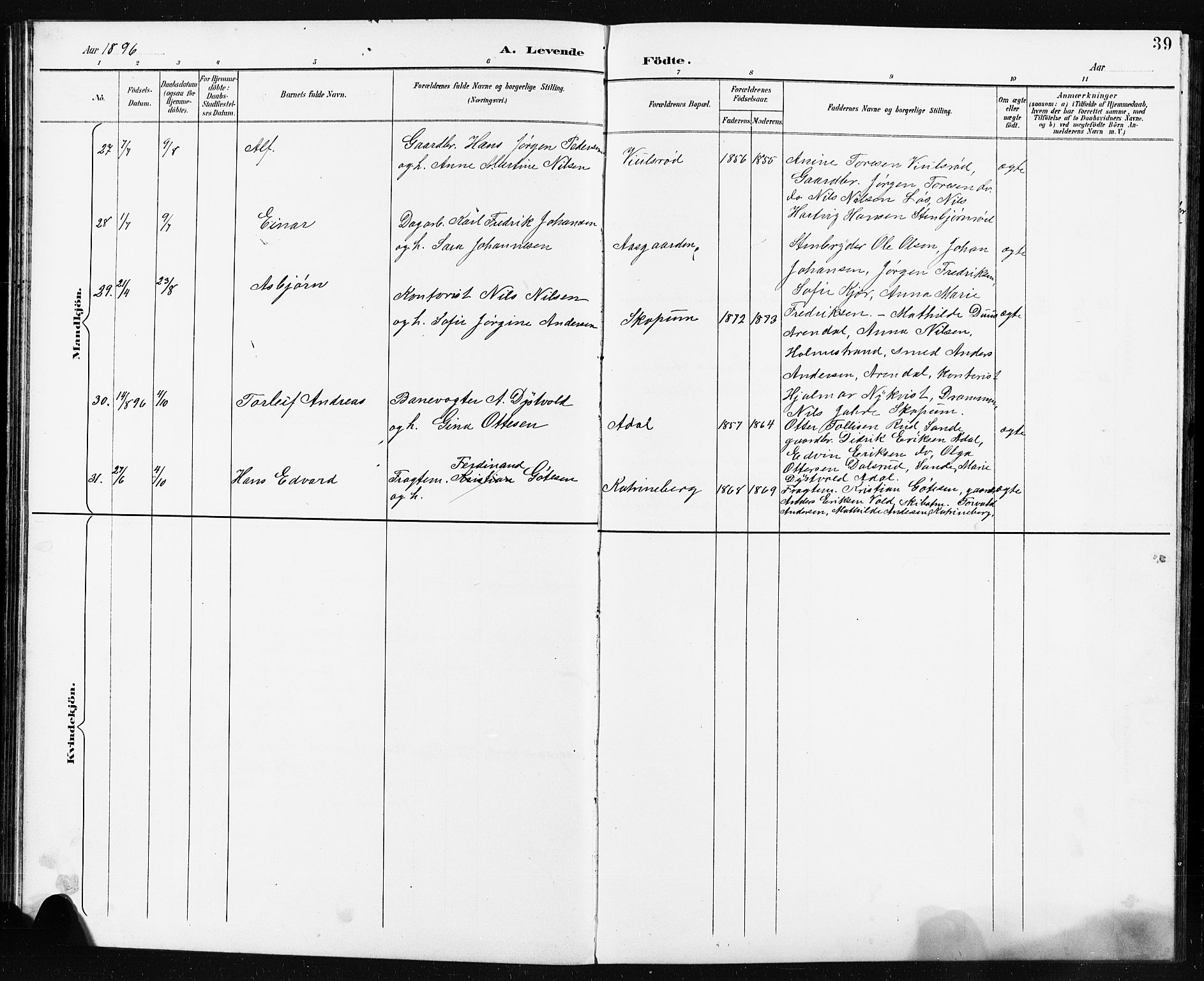 Borre kirkebøker, AV/SAKO-A-338/G/Ga/L0004: Parish register (copy) no. I 4, 1892-1913, p. 39