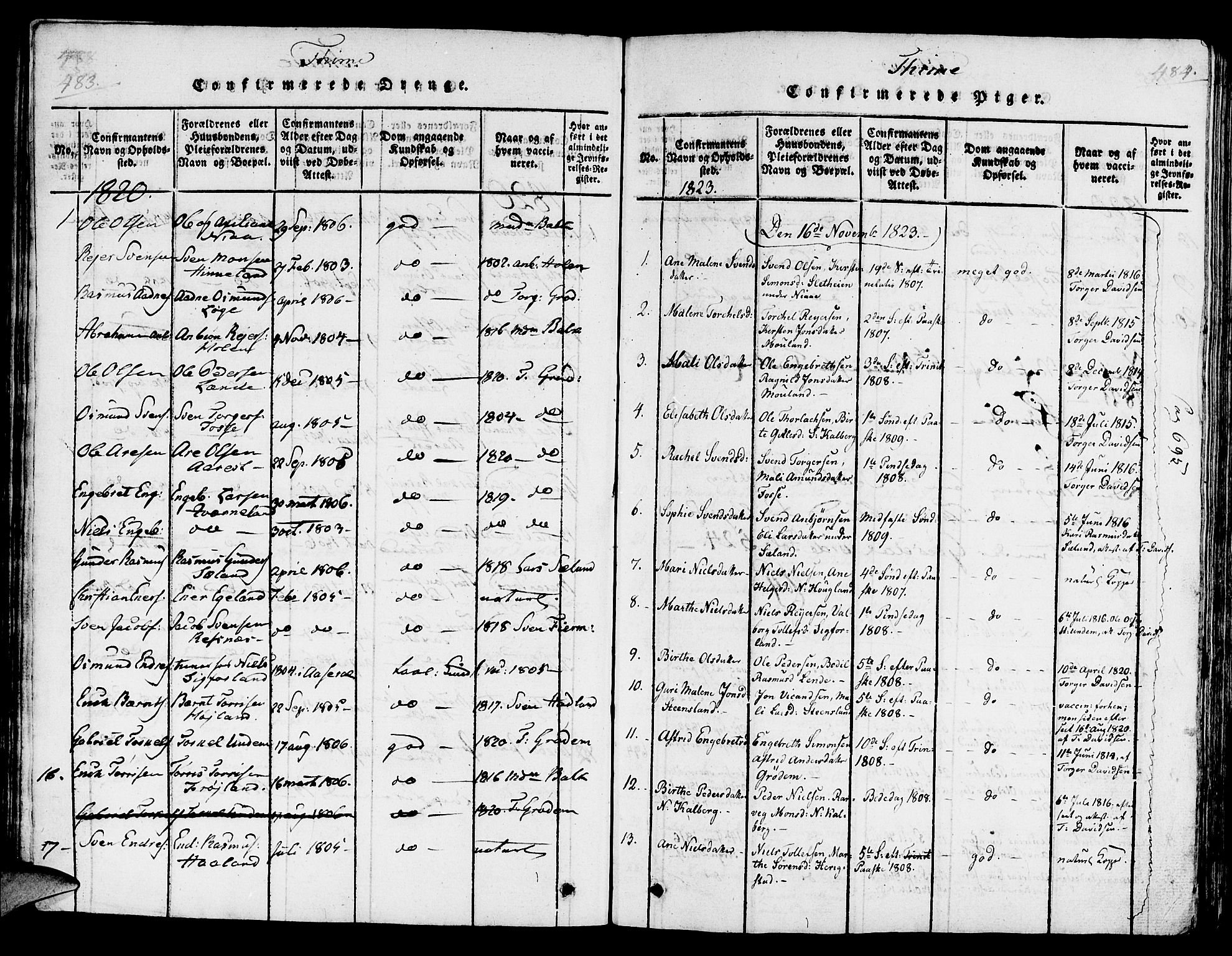 Lye sokneprestkontor, SAST/A-101794/001/30/30BA/L0003: Parish register (official) no. A 3 /1, 1816-1826, p. 483-484