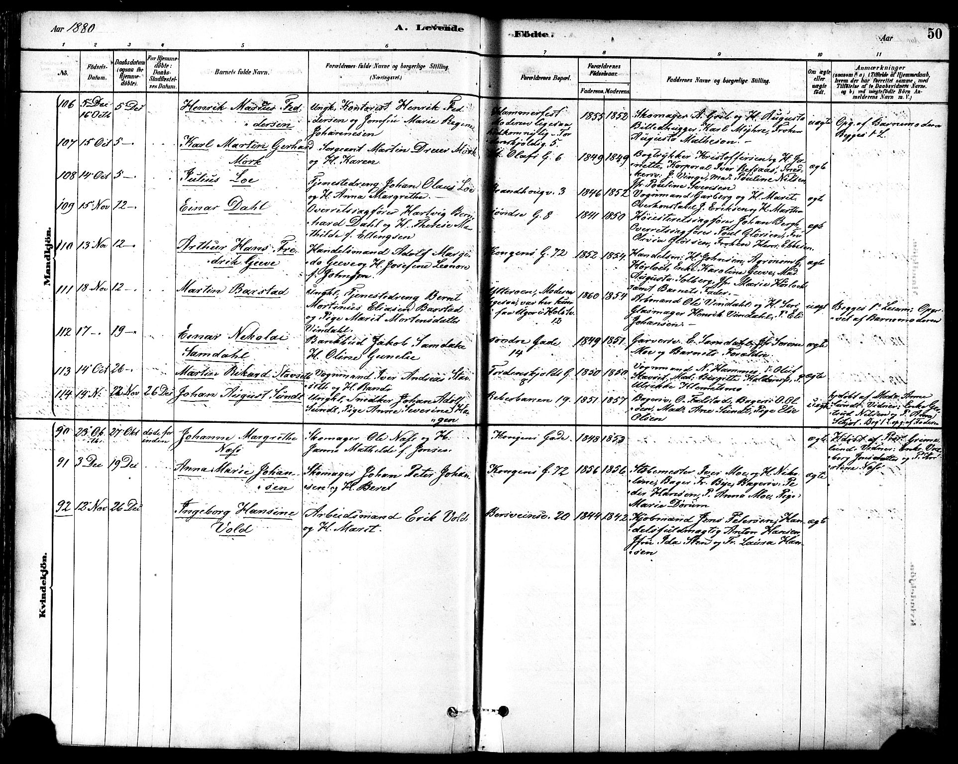 Ministerialprotokoller, klokkerbøker og fødselsregistre - Sør-Trøndelag, SAT/A-1456/601/L0057: Parish register (official) no. 601A25, 1877-1891, p. 50